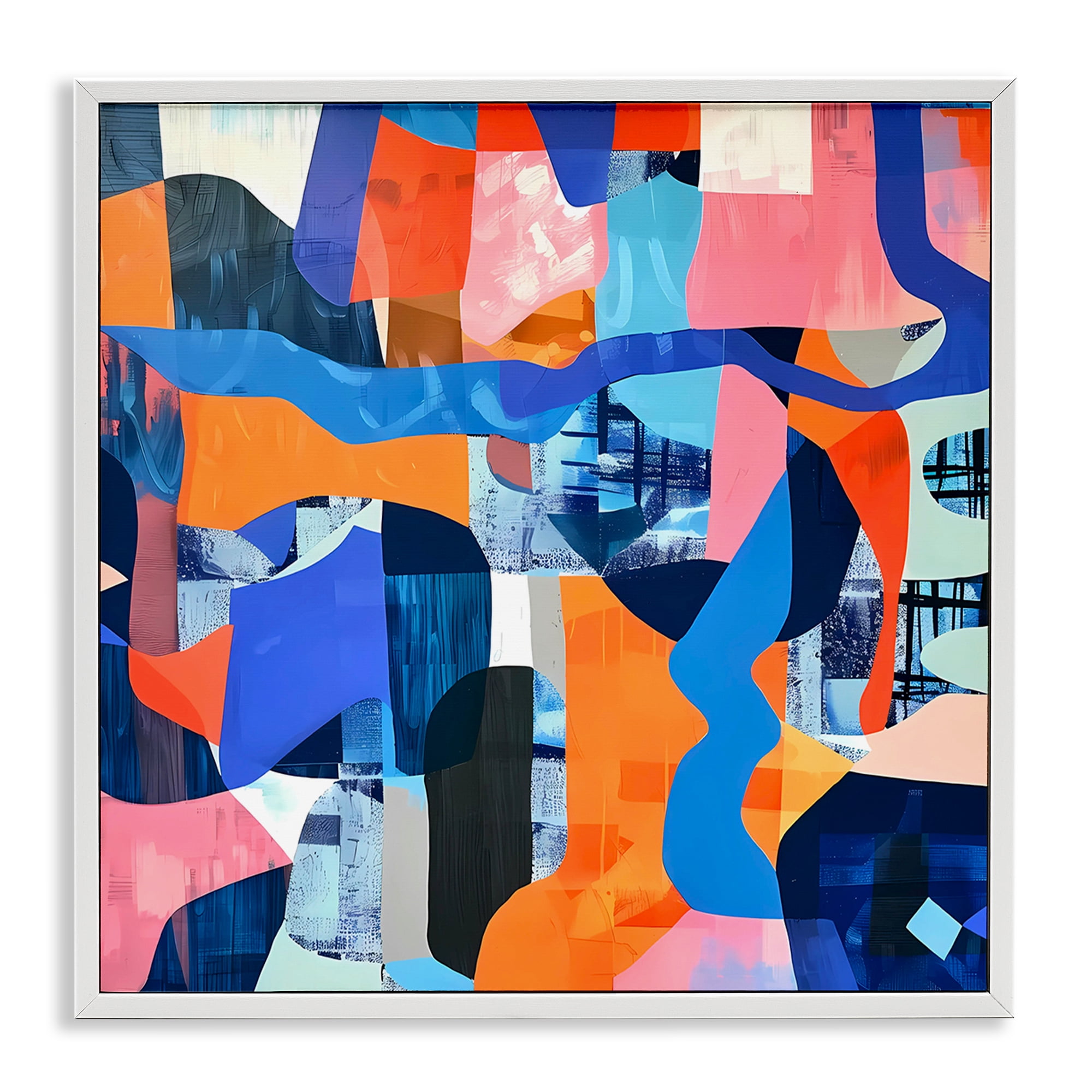 Stupell Industries Wavy Woven Shapes Collage Abstract Painting White Framed Art Print Wall Art, 12 x 12