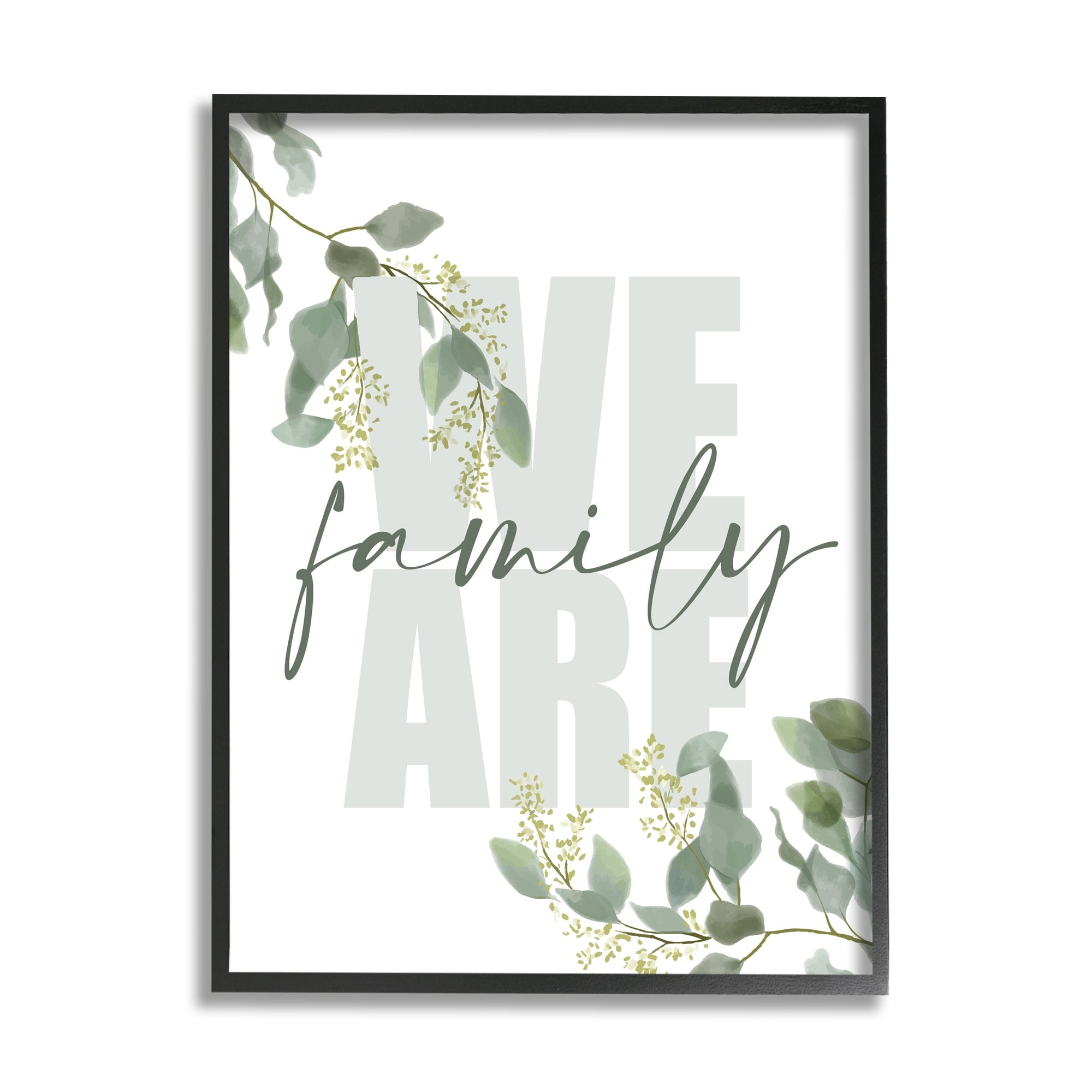 Stupell Industries We Are Family Phrase Peaceful Green Florals Black Framed by Kim Allen