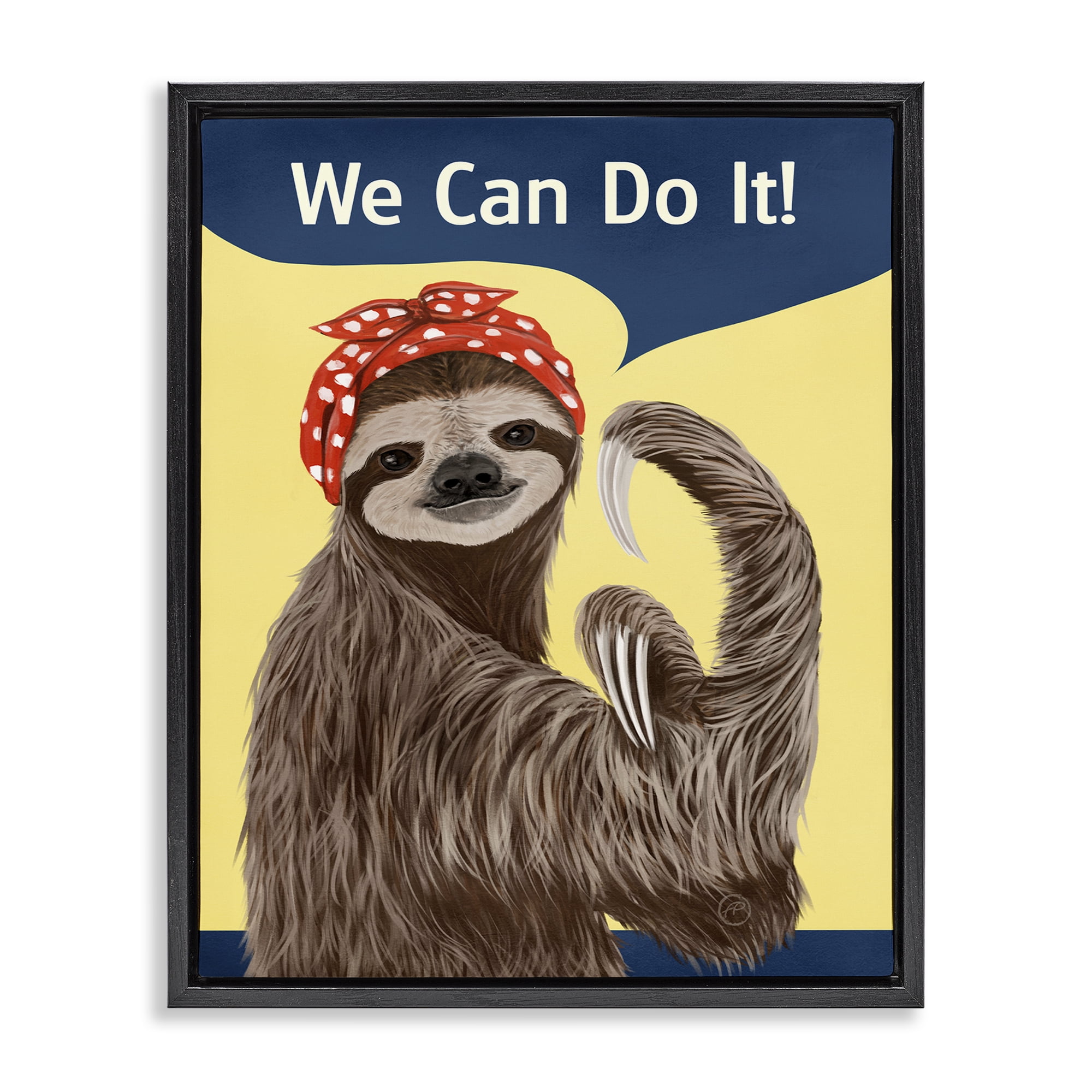 Stupell Industries We Can Classic Sloth Novelty & Humor Painting Black Floater Framed Canvas Art Print Wall Art, 25 x 31