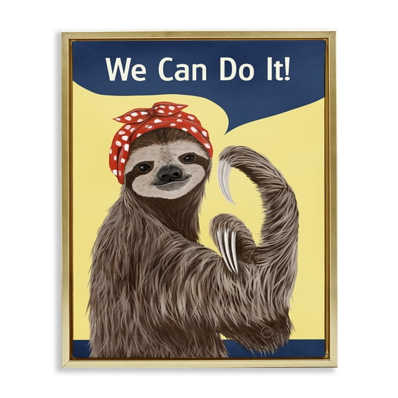 Stupell Industries We Can Classic Sloth Novelty & Humor Painting Gold Floater Framed Canvas Art Print Wall Art, 17 x 21