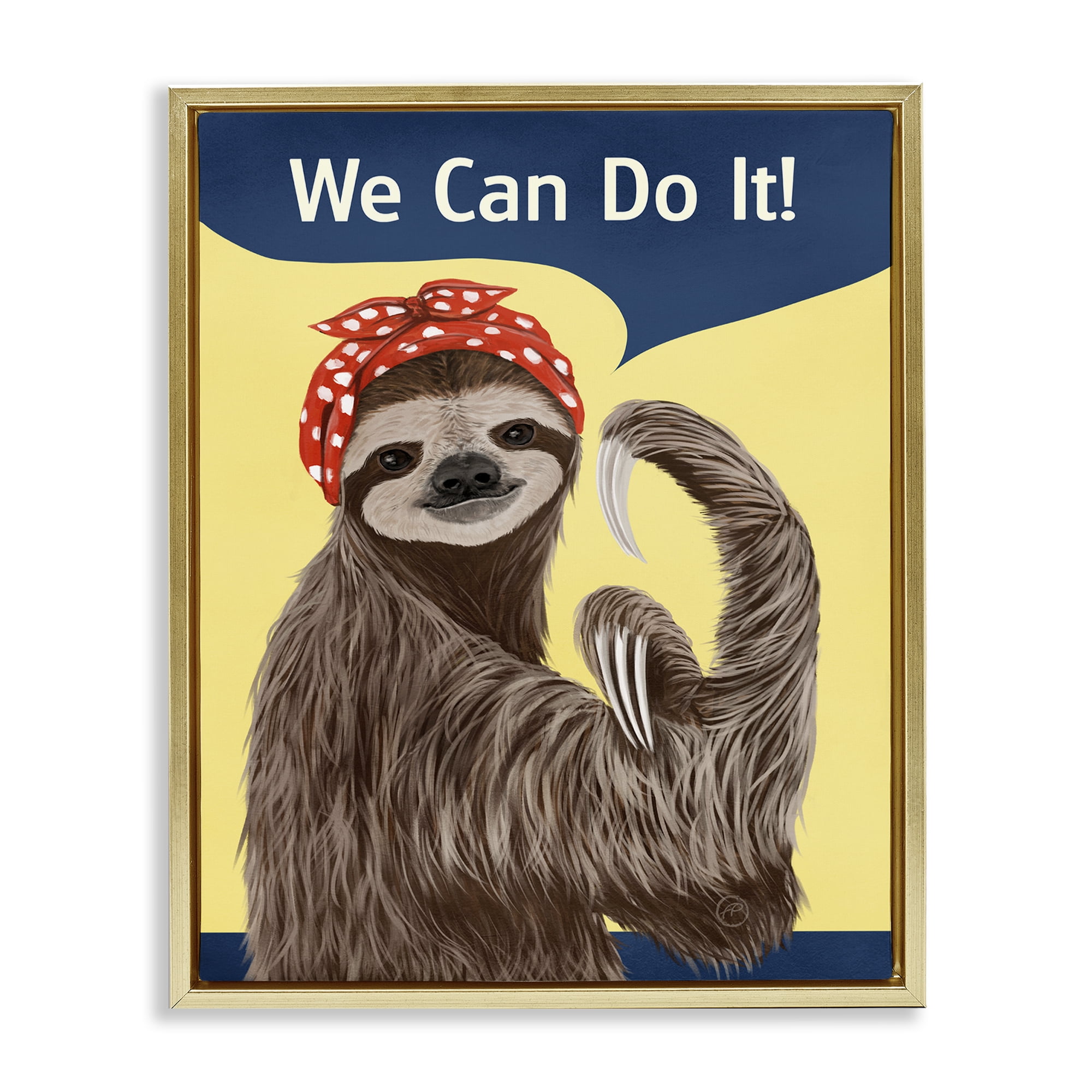 Stupell Industries We Can Classic Sloth Novelty & Humor Painting Gold Floater Framed Canvas Art Print Wall Art, 25 x 31