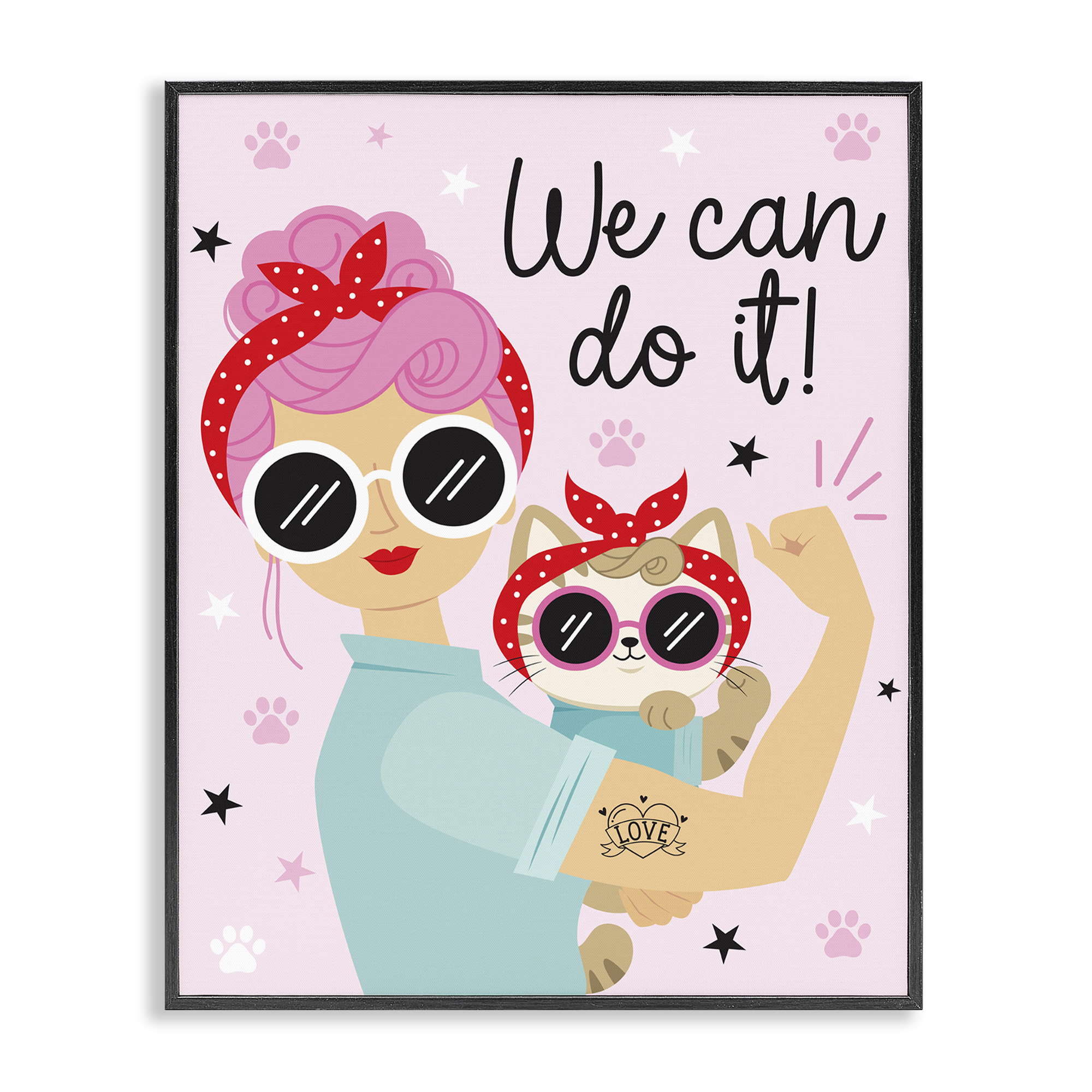 Stupell Industries We Can Girl & Cat People Painting Black Framed Art Print Wall Art, 11 x 14