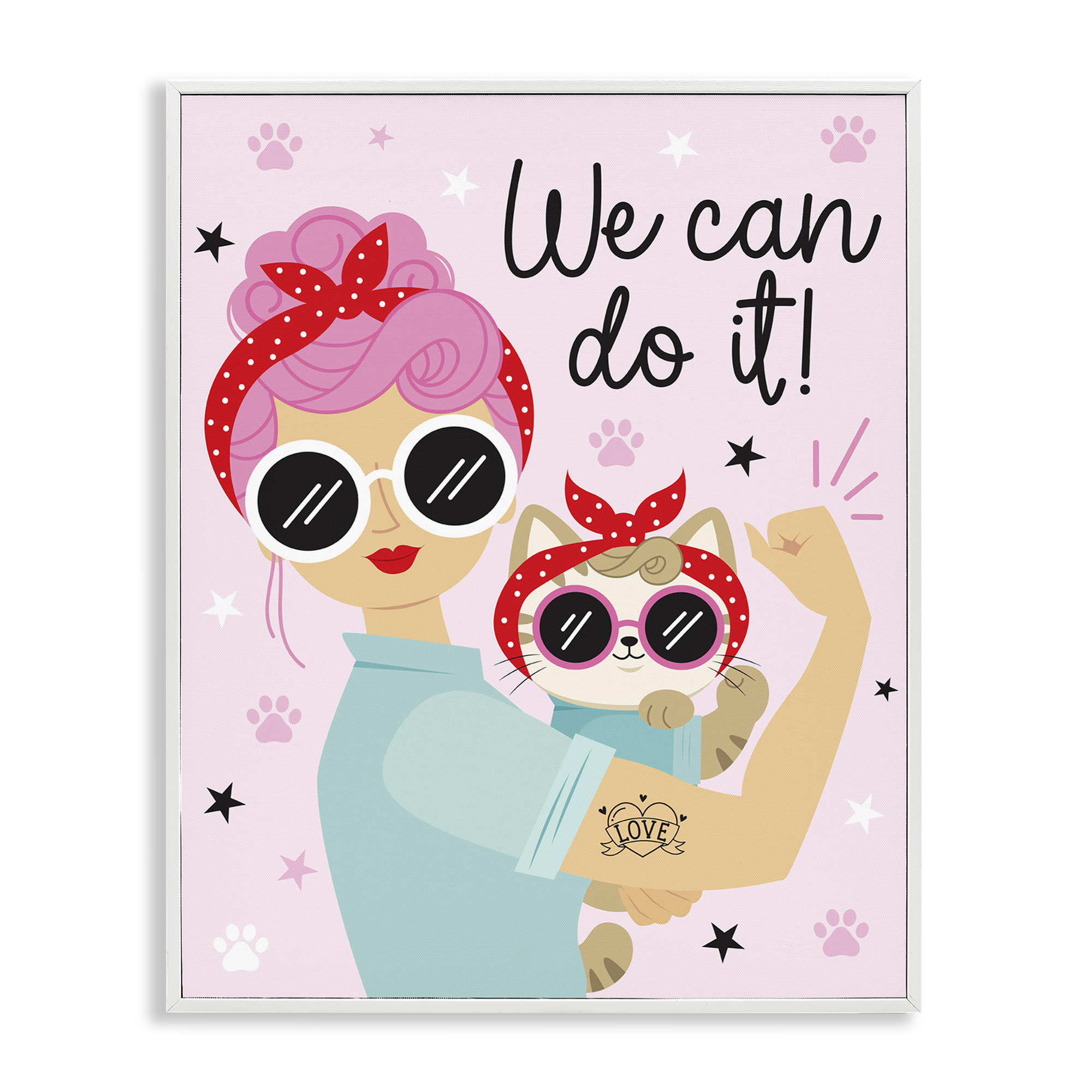 Stupell Industries We Can Girl & Cat People Painting White Framed Art Print Wall Art, 16 x 20