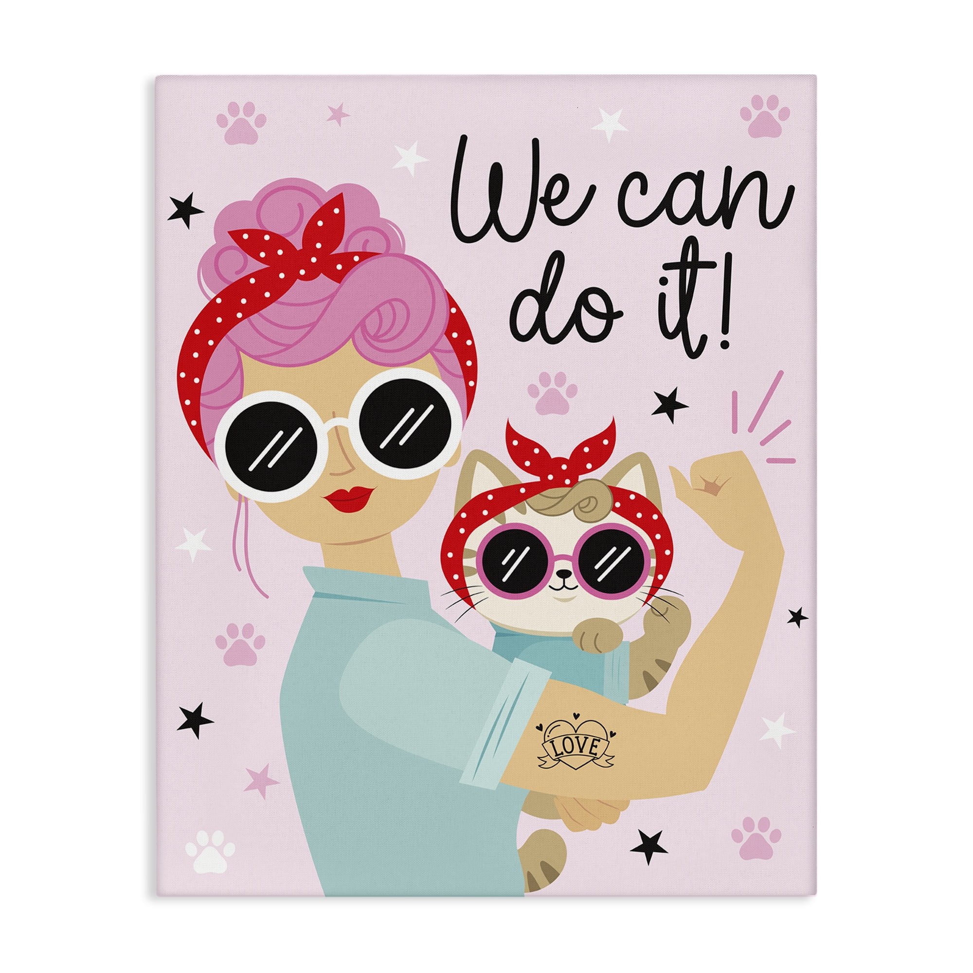 Stupell Industries We Can Girl & Cat People Painting Wrapped Canvas Art Print Wall Art, 24 x 30