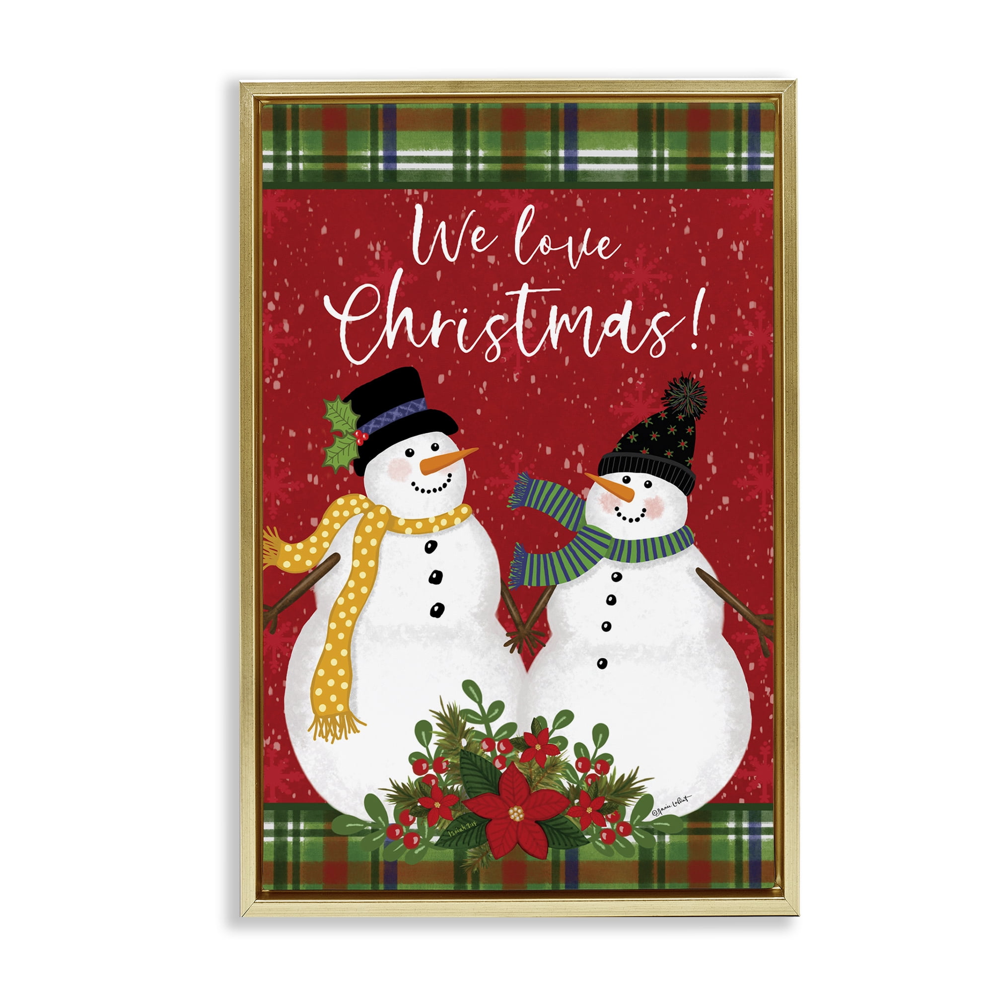 Stupell Industries We Love Christmas Holiday Painting Gold Floater Framed Art Print Wall Art, 21 x 31