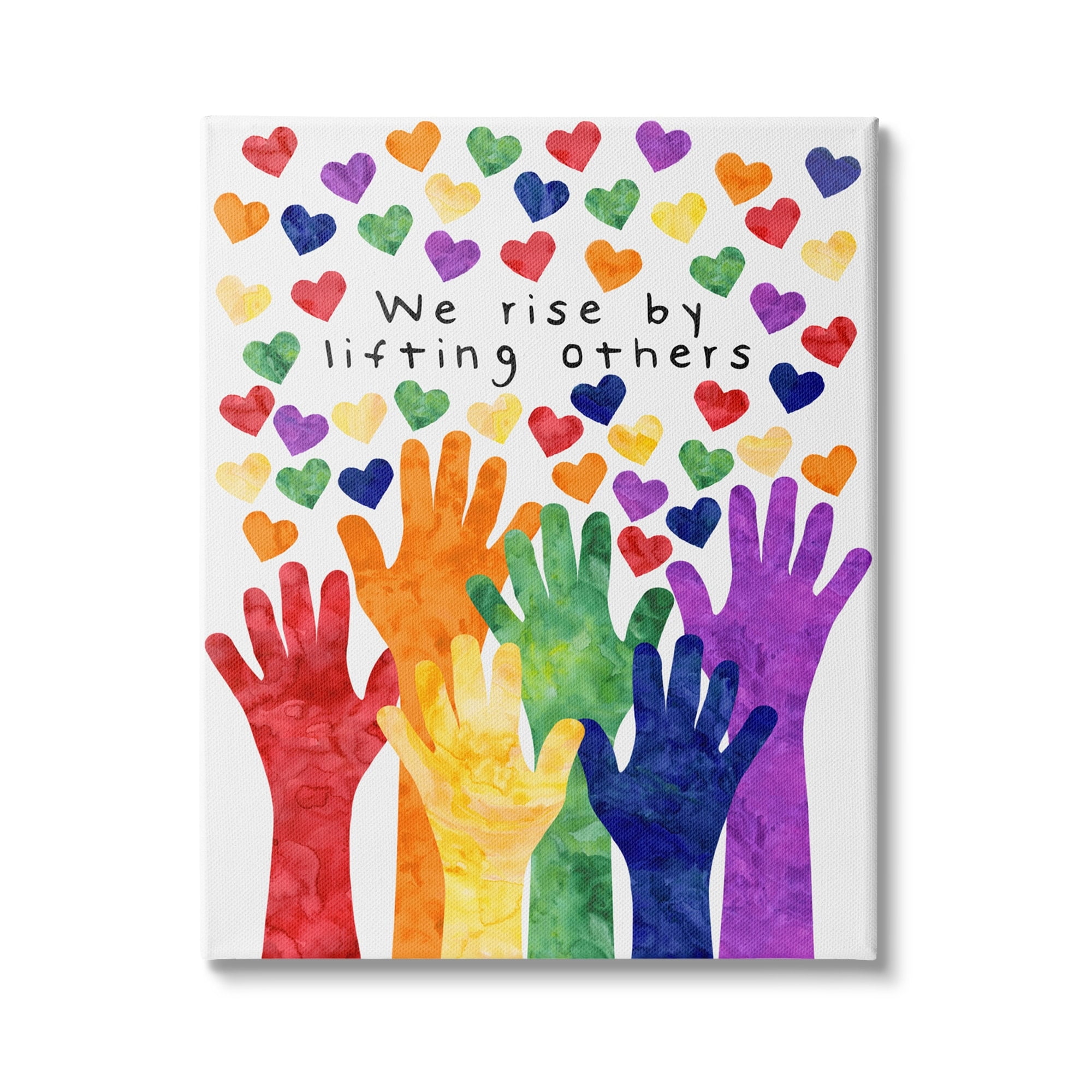 Stupell Industries We Rise By Lifting Others Rainbow Hand Hearts Graphic Art Gallery-Wrapped Canvas Print Wall Art, 24x30, by Erica Billups