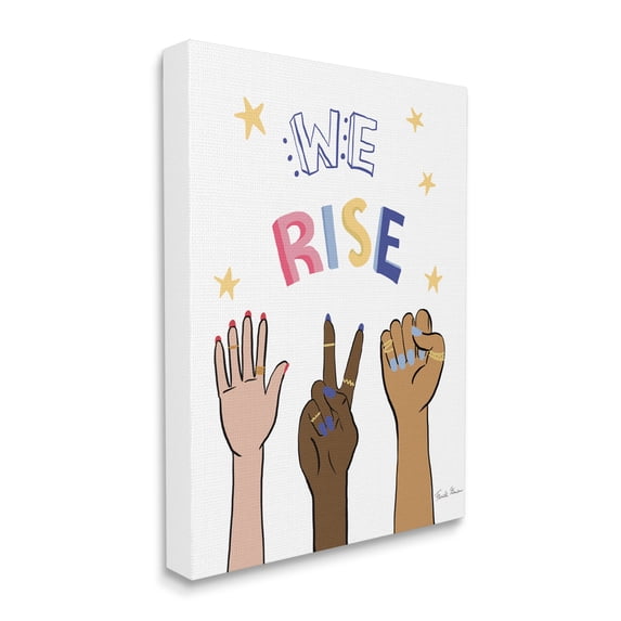 Stupell Industries We Rise Phrase Playful Text Female Hands Raised Canvas Wall Art, 24 x 30, Design by Farida Zaman