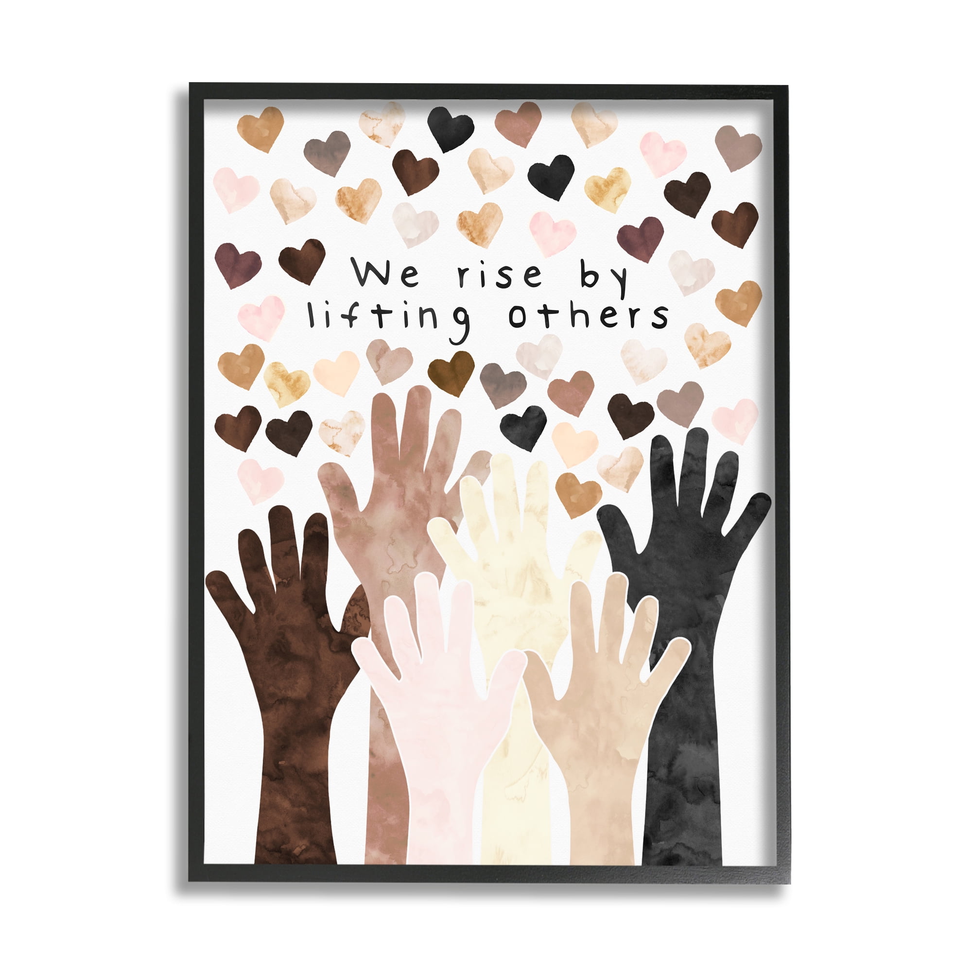 Stupell Industries We Rise by Lifting Others Quote Hands Hearts Typography Painting Black Framed Art Print Wall Art, 24 x 30