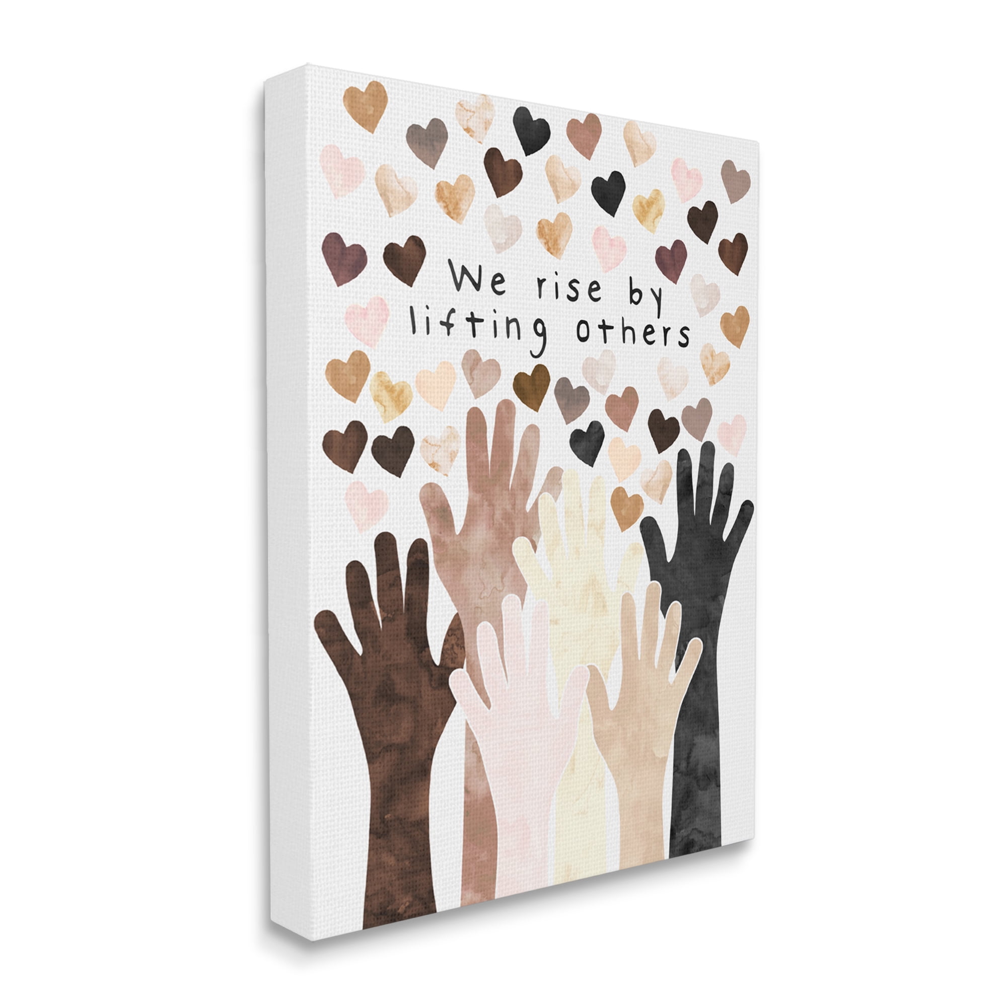 Stupell Industries We Rise by Lifting Others Quote Hands Hearts Typography Painting Gallery Wrapped Canvas Art Print Wall Art, 36 x 48
