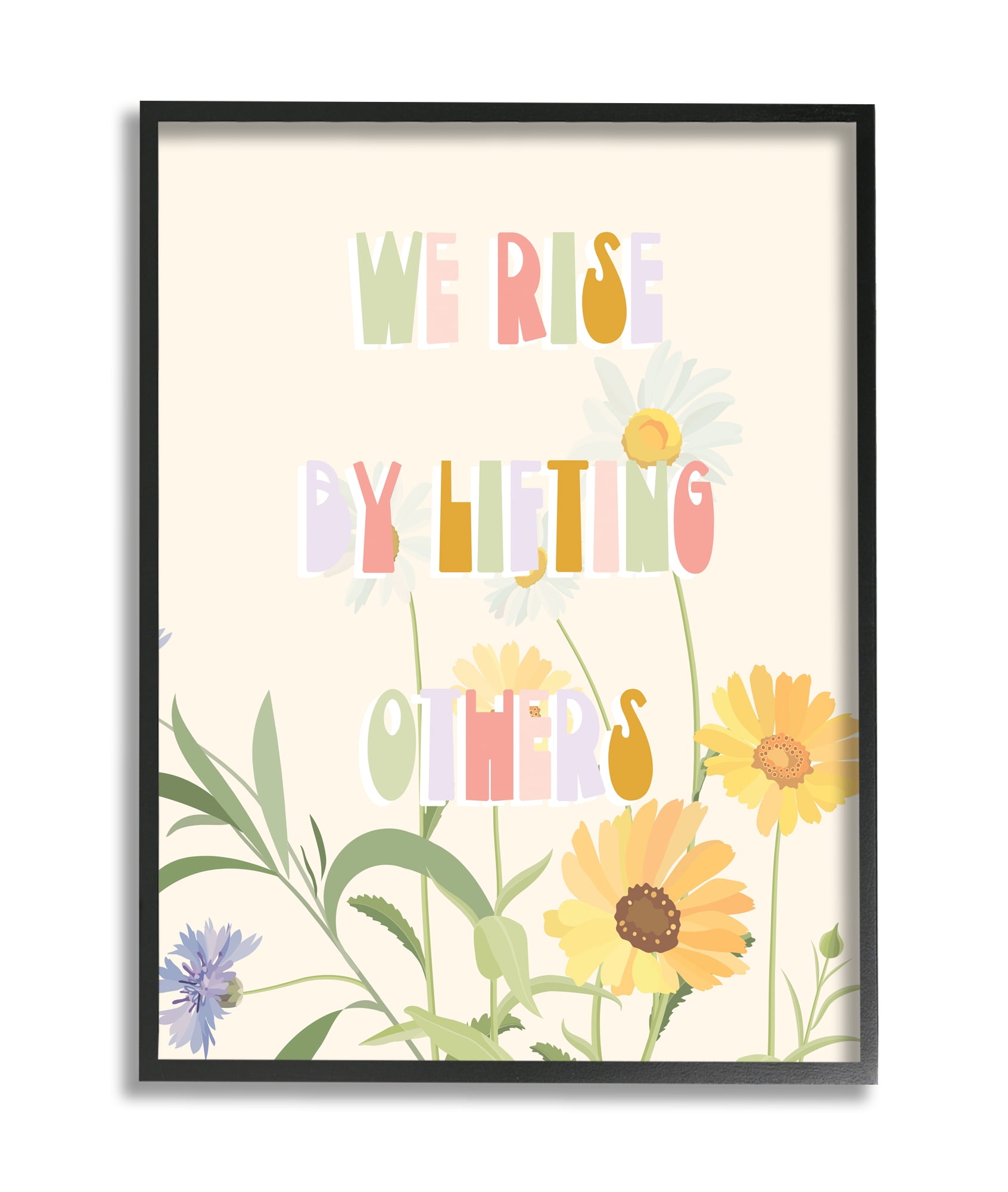 Stupell Industries We Rise by Lifting Others Quote Soft Spring Florals Botanical & Floral Painting Black Framed Art Print Wall Art, 11 x 14