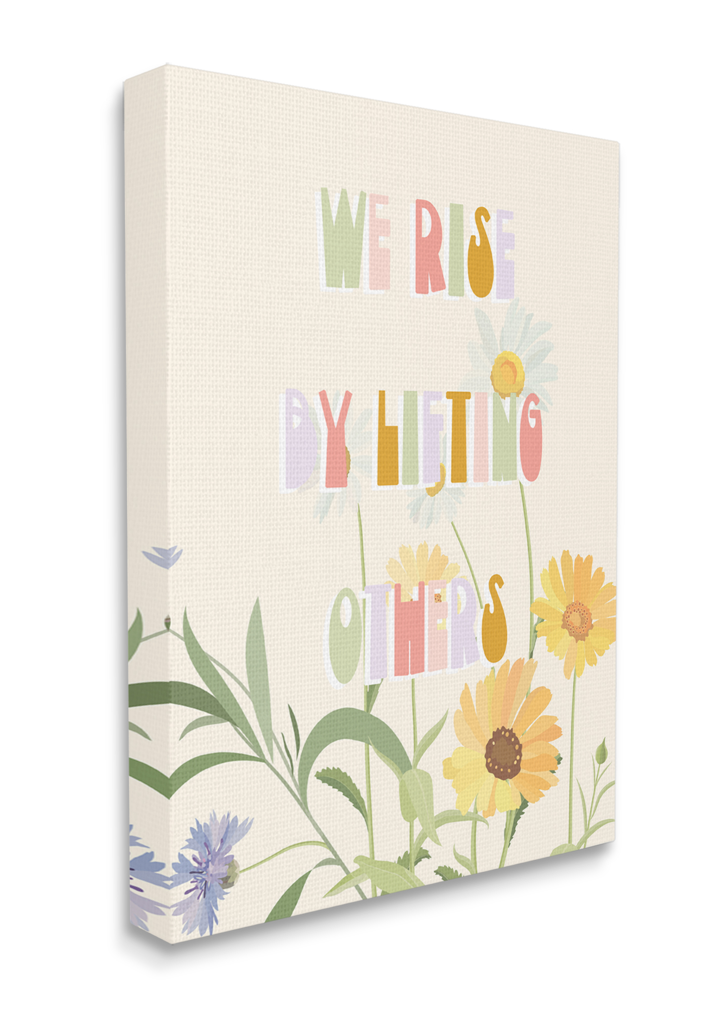 Stupell Industries We Rise by Lifting Others Quote Soft Spring Florals Botanical & Floral Painting Gallery Wrapped Canvas Art Print Wall Art, 24 x 30