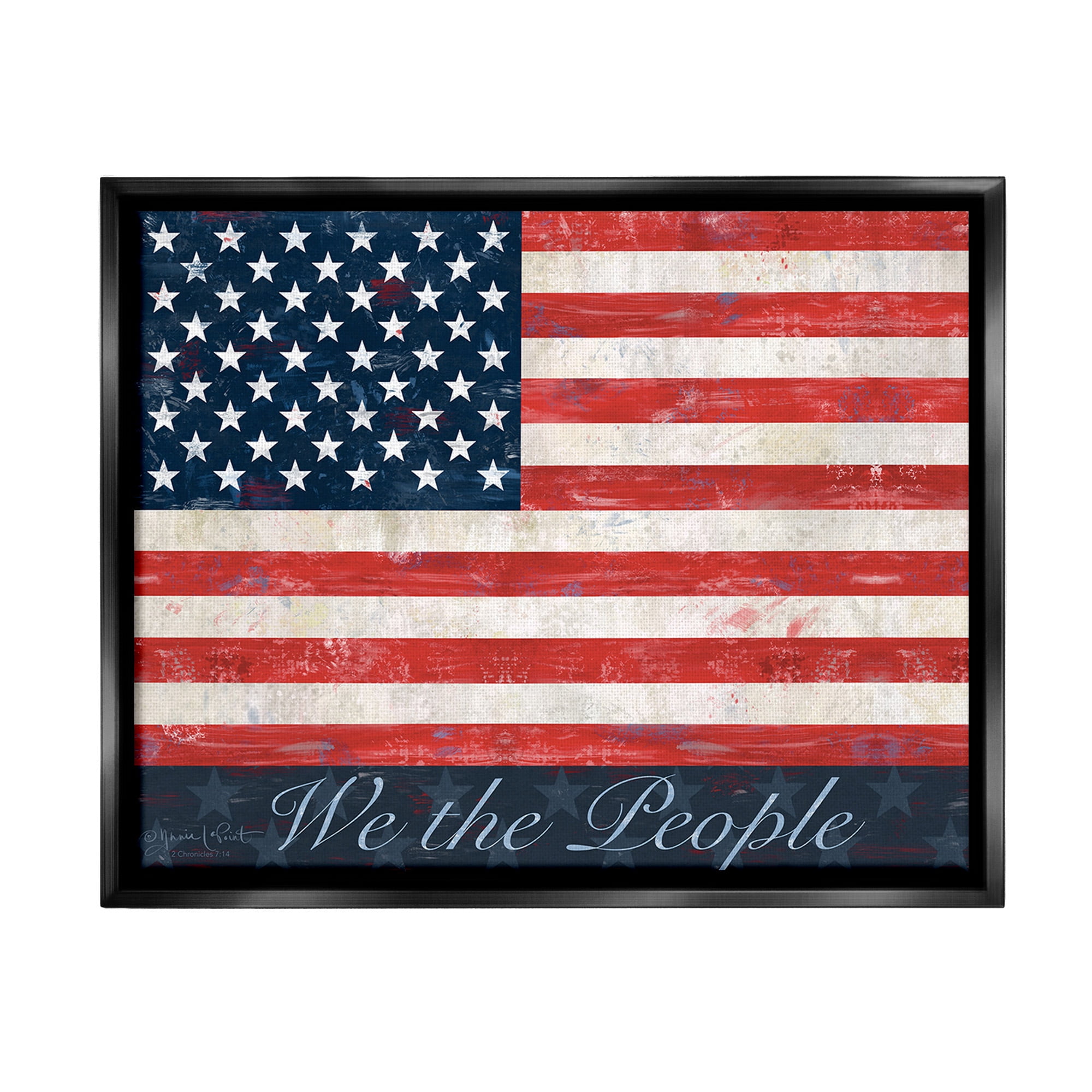 Stupell Industries We The People Flag Typography Painting Black Floater Framed Canvas Art Print Wall Art, 31 x 25