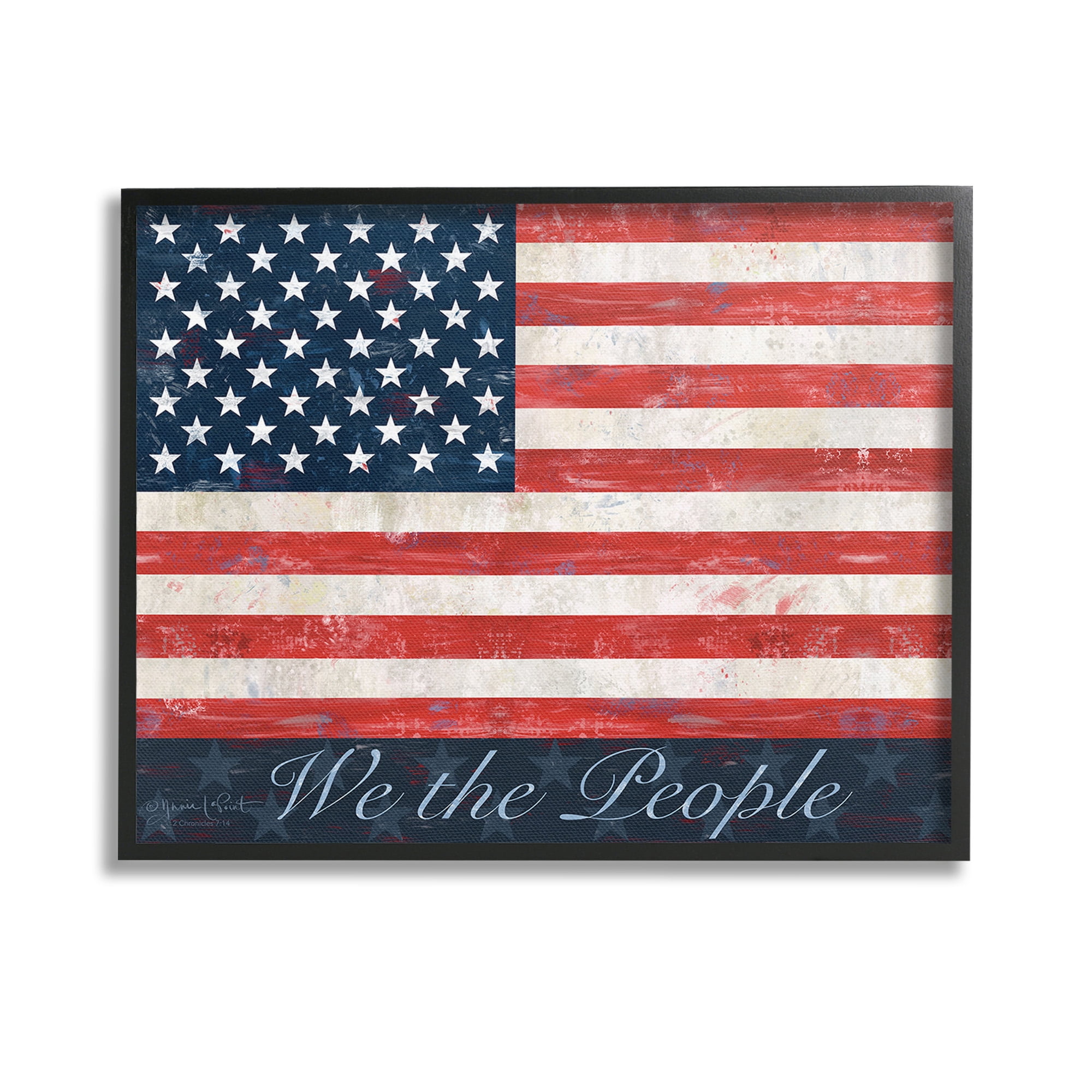 Stupell Industries We The People Flag Typography Painting Black Framed Art Print Wall Art, 14 x 11