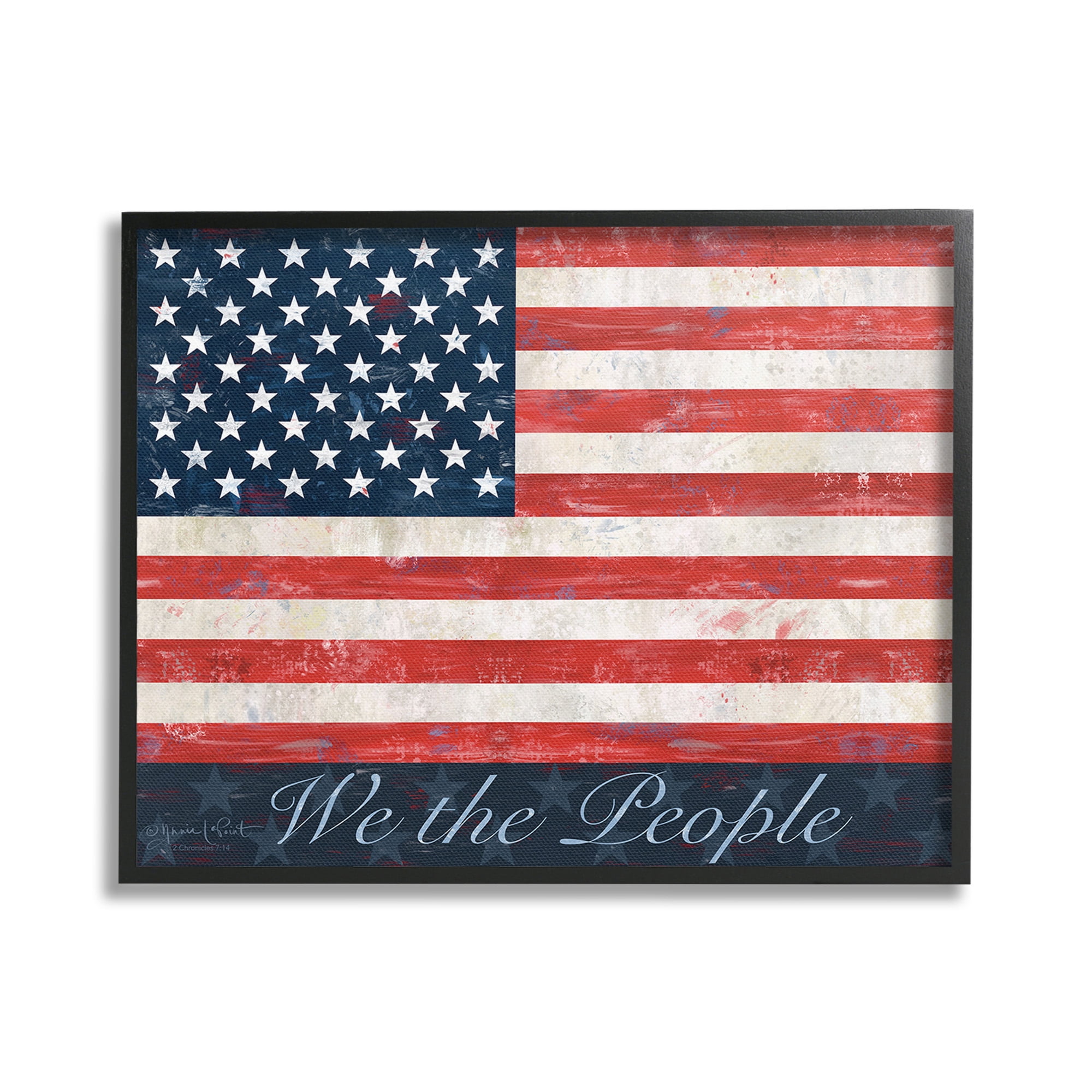 Stupell Industries We The People Flag Typography Painting Black Framed Art Print Wall Art, 30 x 24