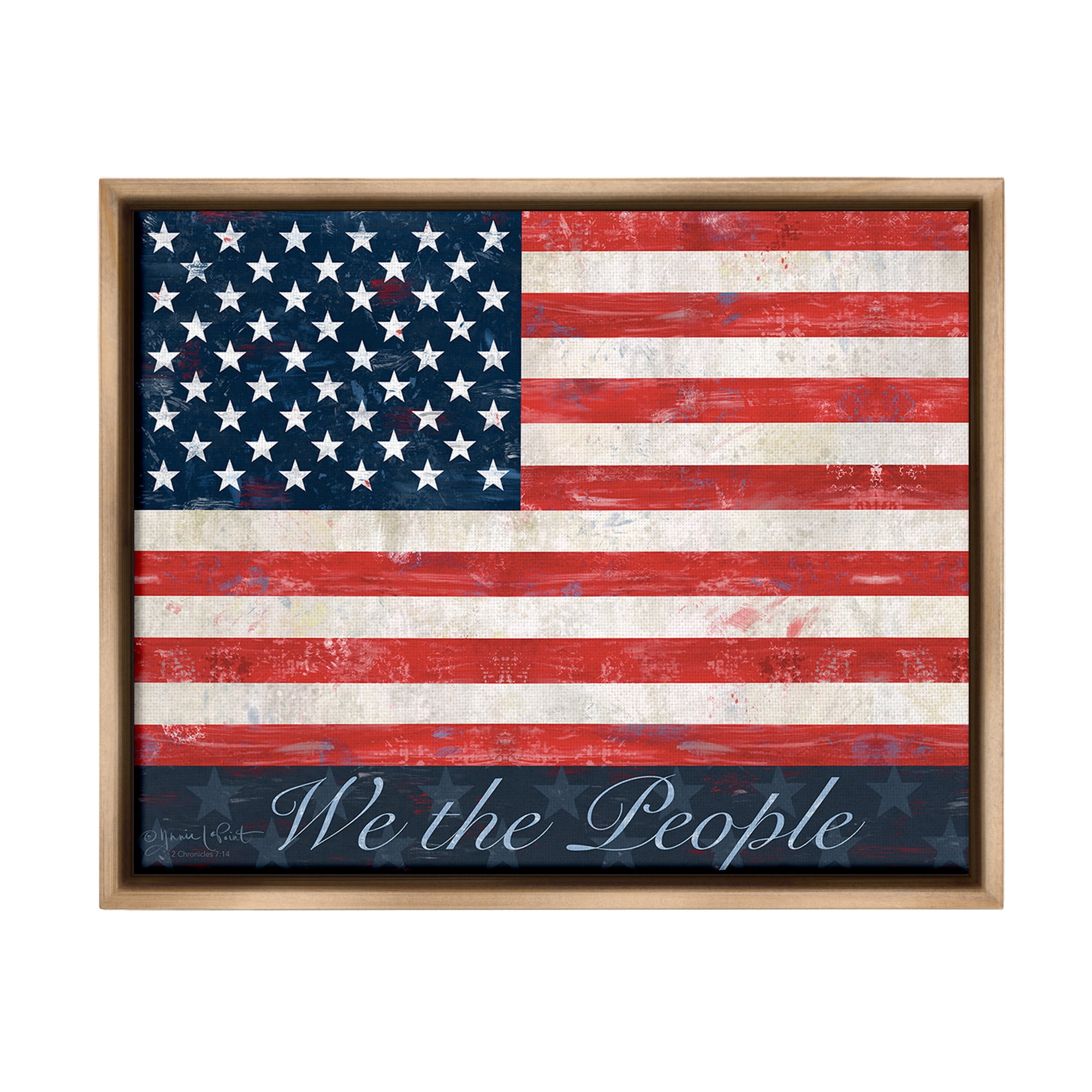 Stupell Industries We The People Flag Typography Painting Brown Floater Framed Canvas Art Print Wall Art, 21 x 17