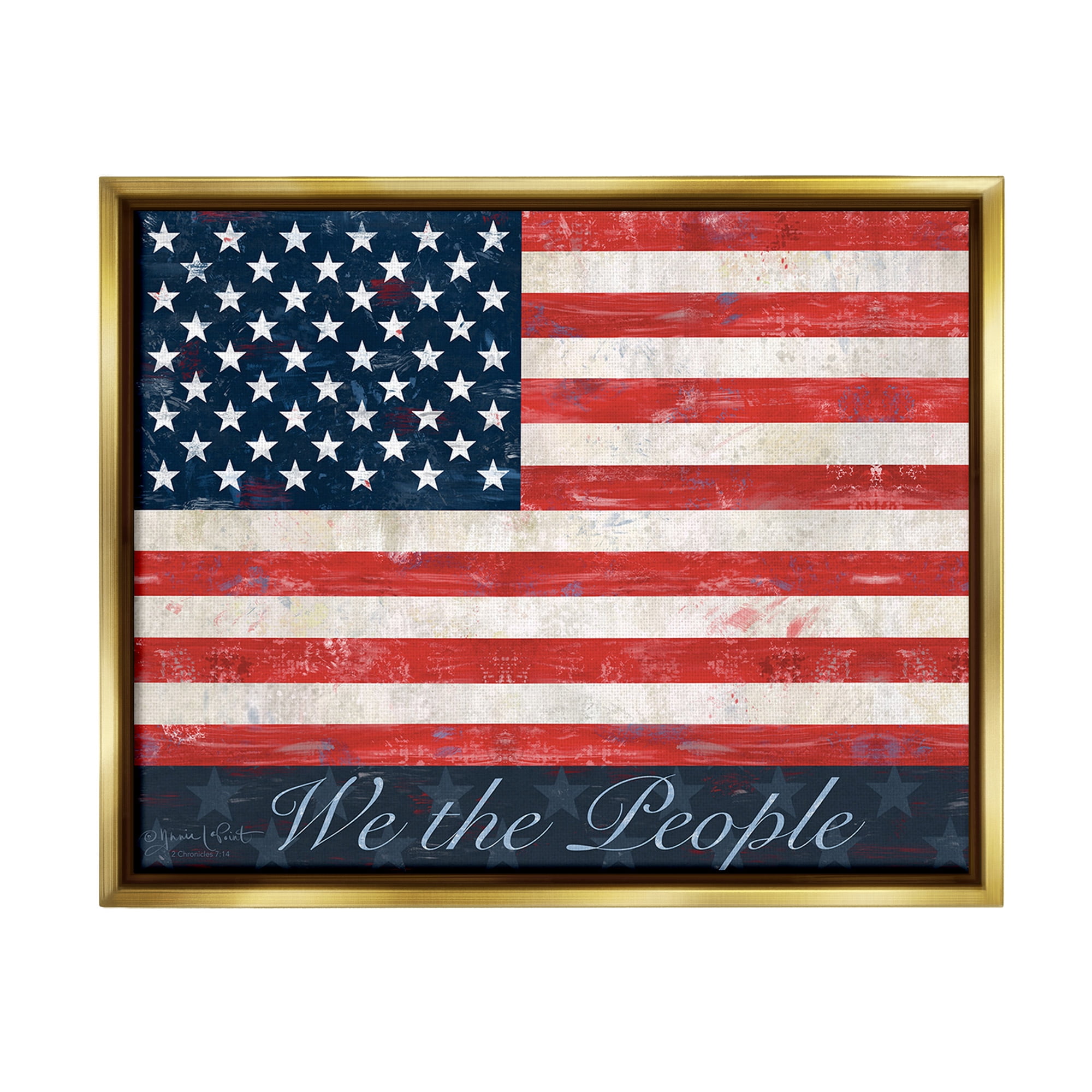 Stupell Industries We The People Flag Typography Painting Gold Floater Framed Canvas Art Print Wall Art, 21 x 17