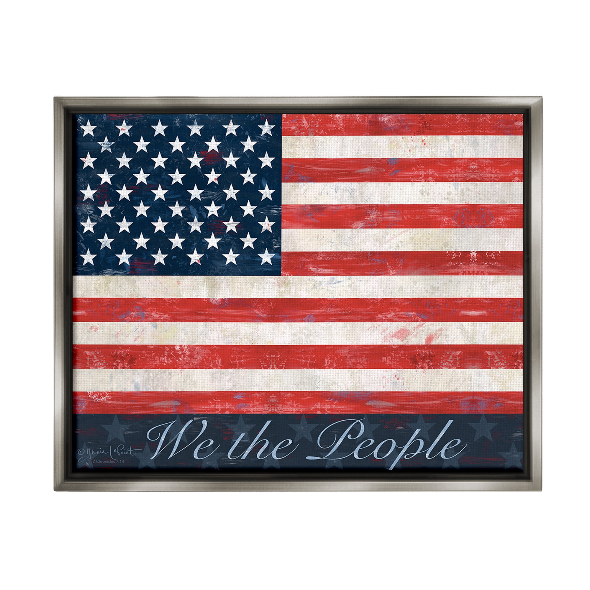 Stupell Industries We The People Flag Typography Painting Gray Floater Framed Canvas Art Print Wall Art, 21 x 17