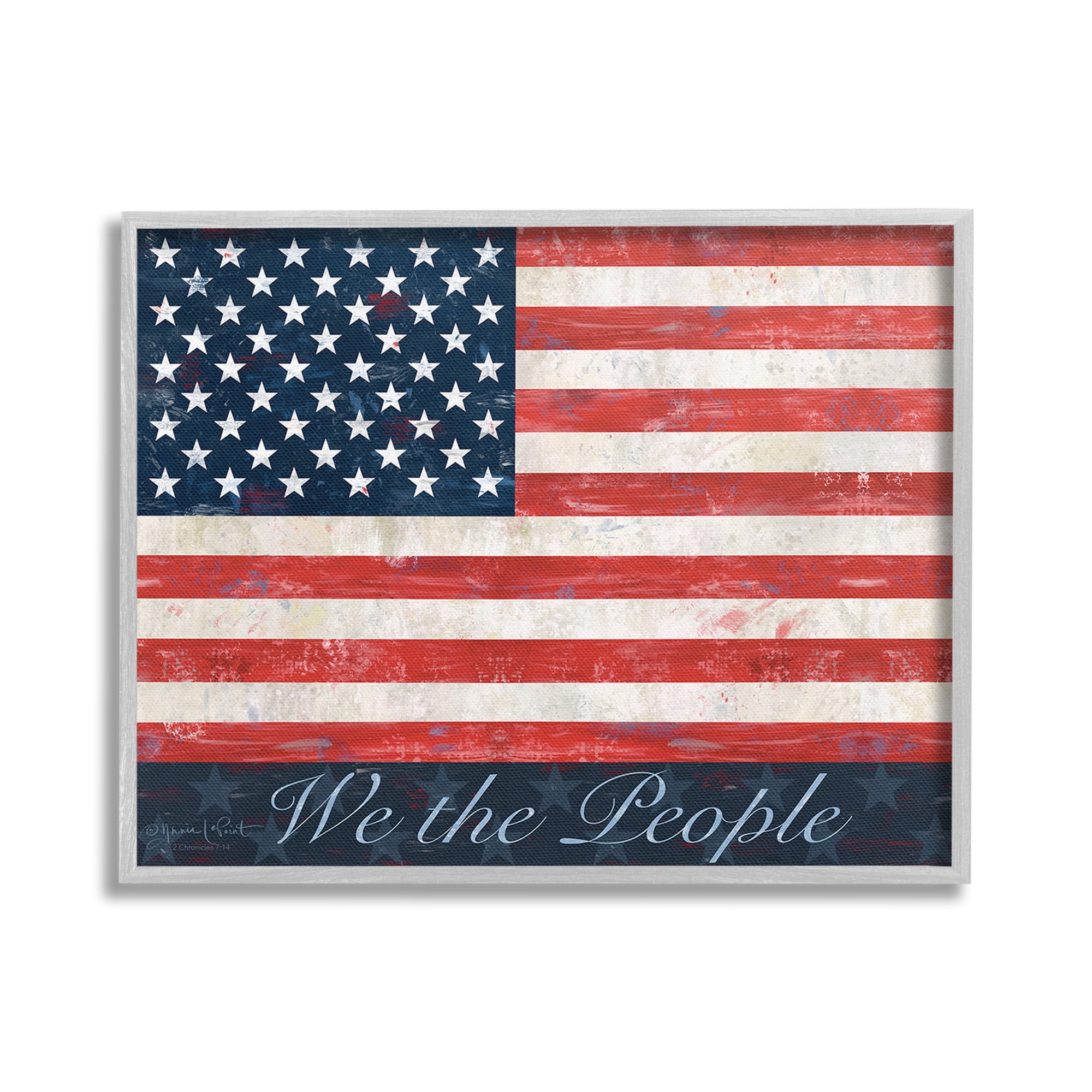 Stupell Industries We The People Flag Typography Painting Gray Framed Art Print Wall Art, 30 x 24