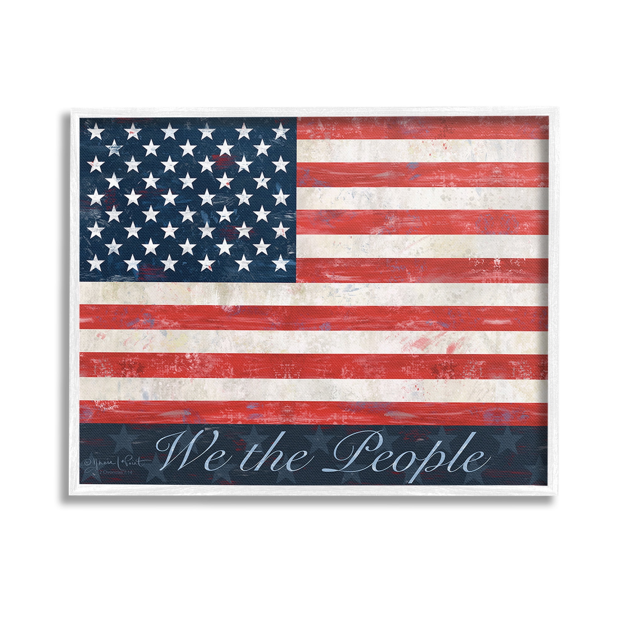Stupell Industries We The People Flag Typography Painting White Framed Art Print Wall Art, 14 x 11