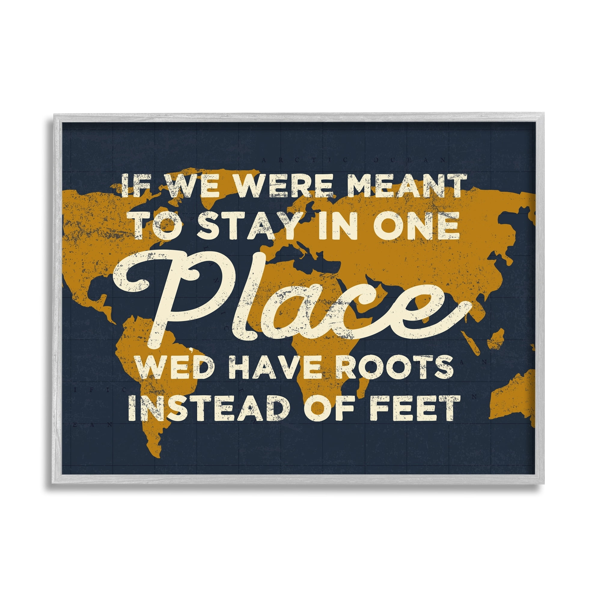 Stupell Industries We'd Have Roots Encouraging Travel World Map Sign,14 x 11, Design by Daphne Polselli