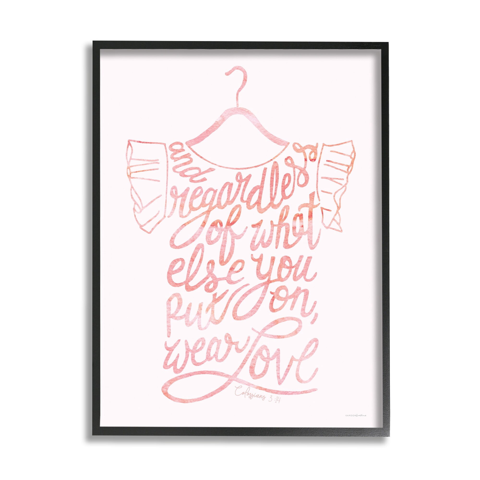 Stupell Industries Wear Love Fashion Calligraphy Religious Inspirational Quote Graphic Art Black Framed Art Print Wall Art, Design by Kamdon Kreations