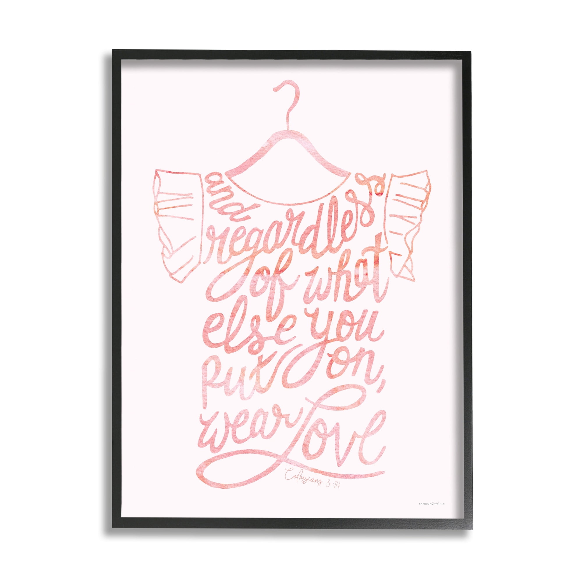 Stupell Industries Wear Love Fashion Calligraphy Religious Inspirational Quote Graphic Art Black Framed Art Print Wall Art, Design by Kamdon Kreations