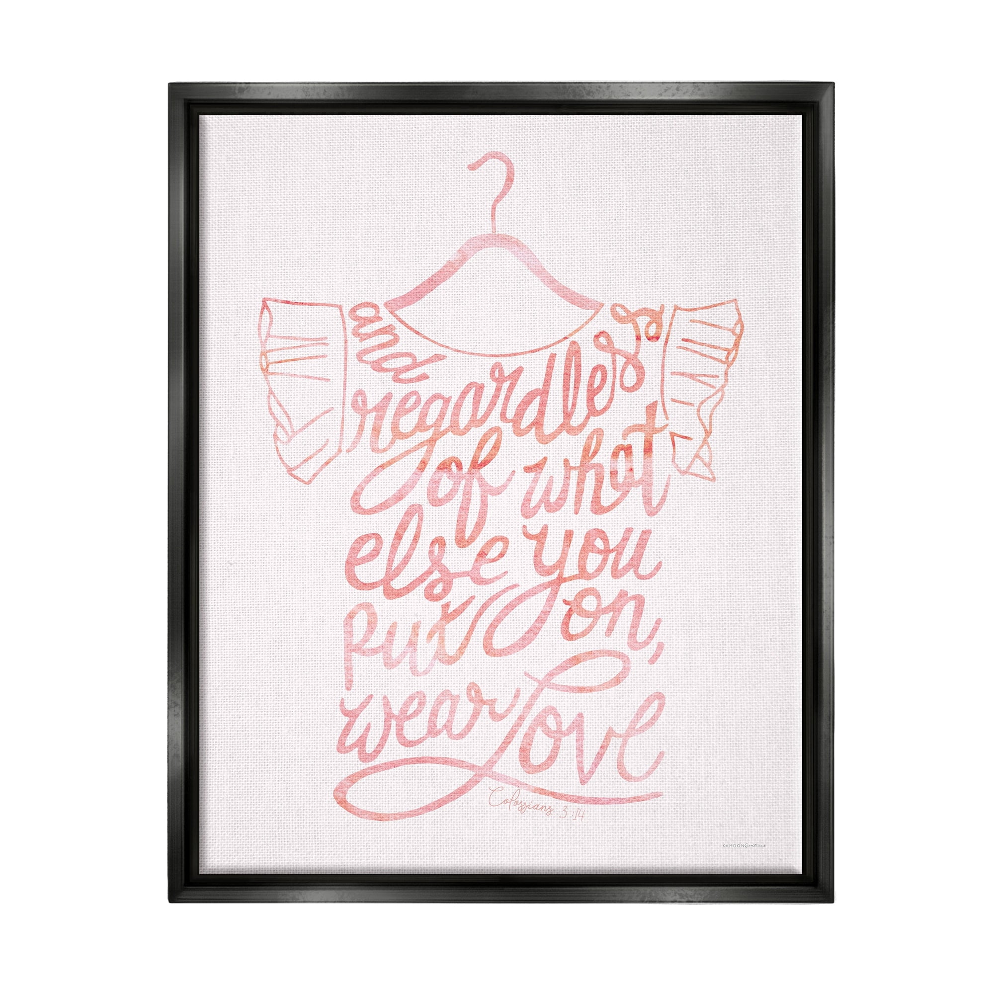 Stupell Industries Wear Love Fashion Calligraphy Religious Inspirational Quote Graphic Art Jet Black Floating Framed Canvas Print Wall Art, Design by Kamdon Kreations