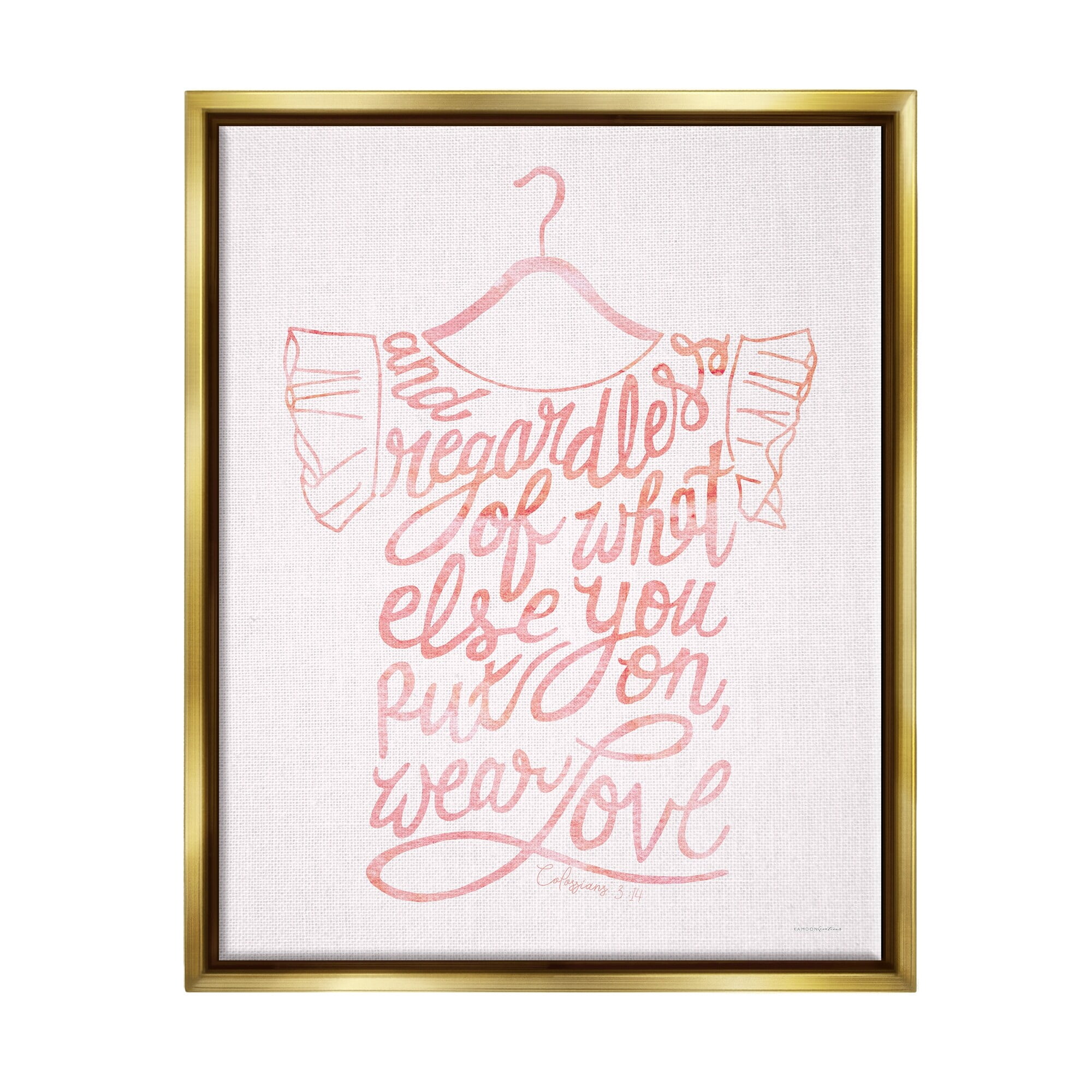 Stupell Industries Wear Love Fashion Calligraphy Religious Inspirational Quote Graphic Art Metallic Gold Floating Framed Canvas Print Wall Art, Design by Kamdon Kreations
