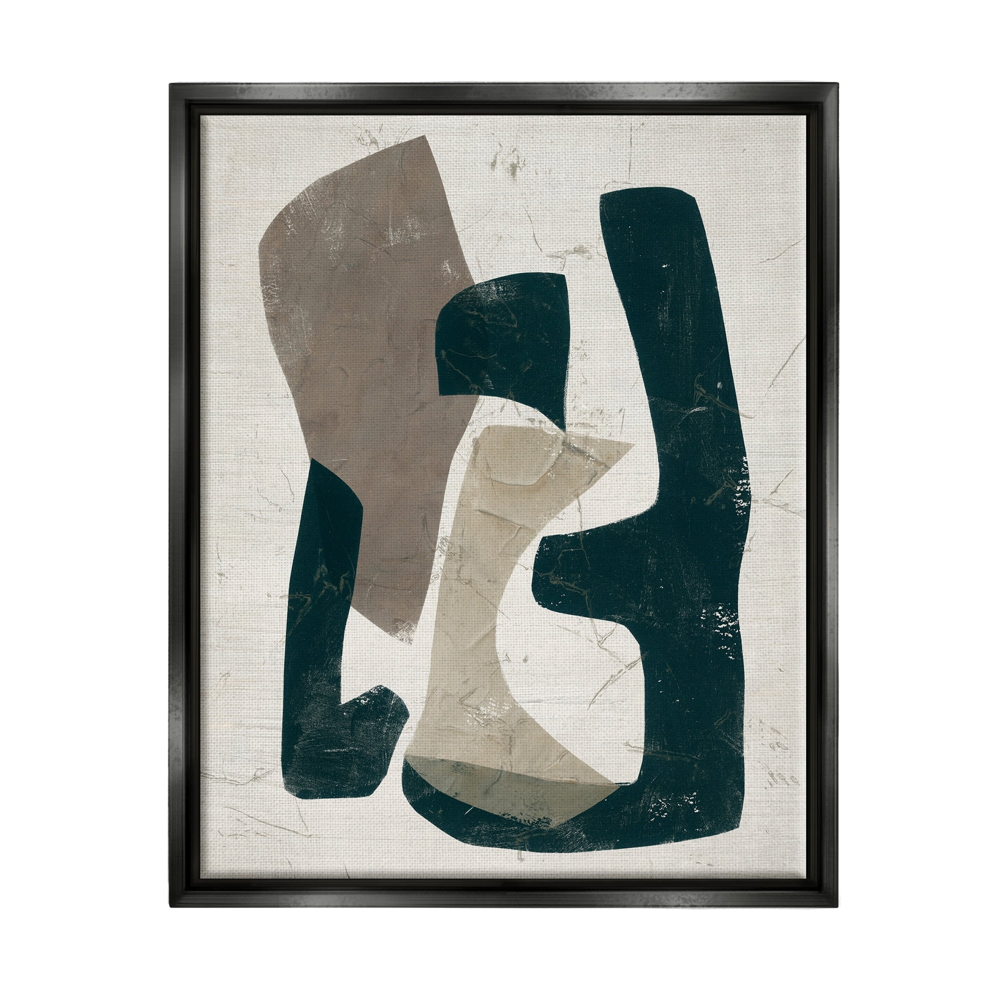 Stupell Industries Weathered Abstract Shapes Modern Geometric Neutral Tones Painting Jet Black Floating Framed Canvas Print Wall Art, Design by June Erica Vess