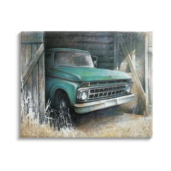 Stupell Industries Weathered Country Barn Vintage Green Pickup Truck Painting Gallery Wrapped Canvas Print Wall Art, Design by White Ladder