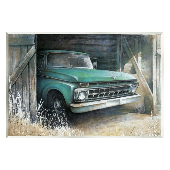 Stupell Industries Weathered Country Barn Vintage Green Pickup Truck Painting Unframed Art Print Wall Art, Design by White Ladder
