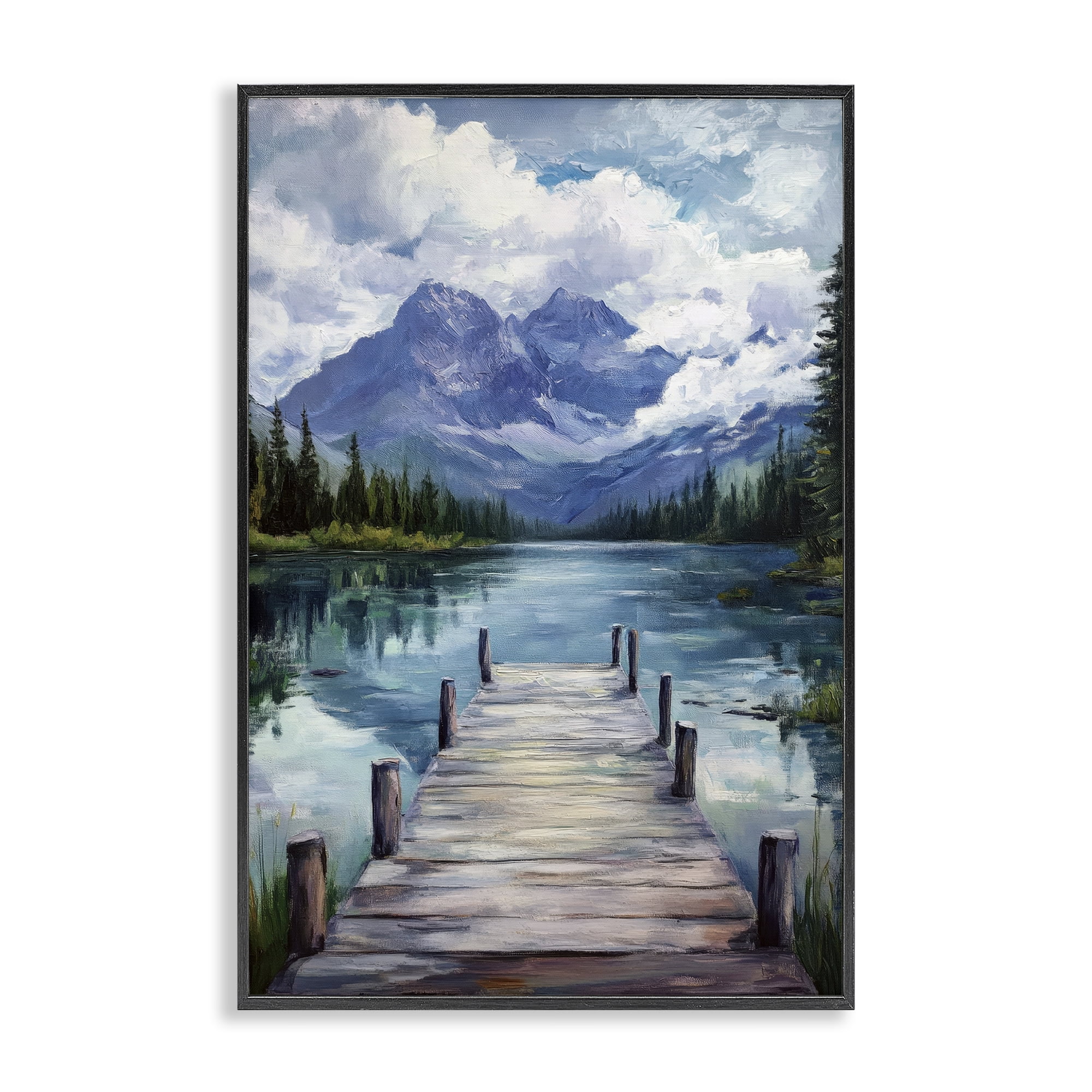 Stupell Industries Weathered Dock on Mountain Lake Black Framed Giclee Art, design by Petal Prints Design