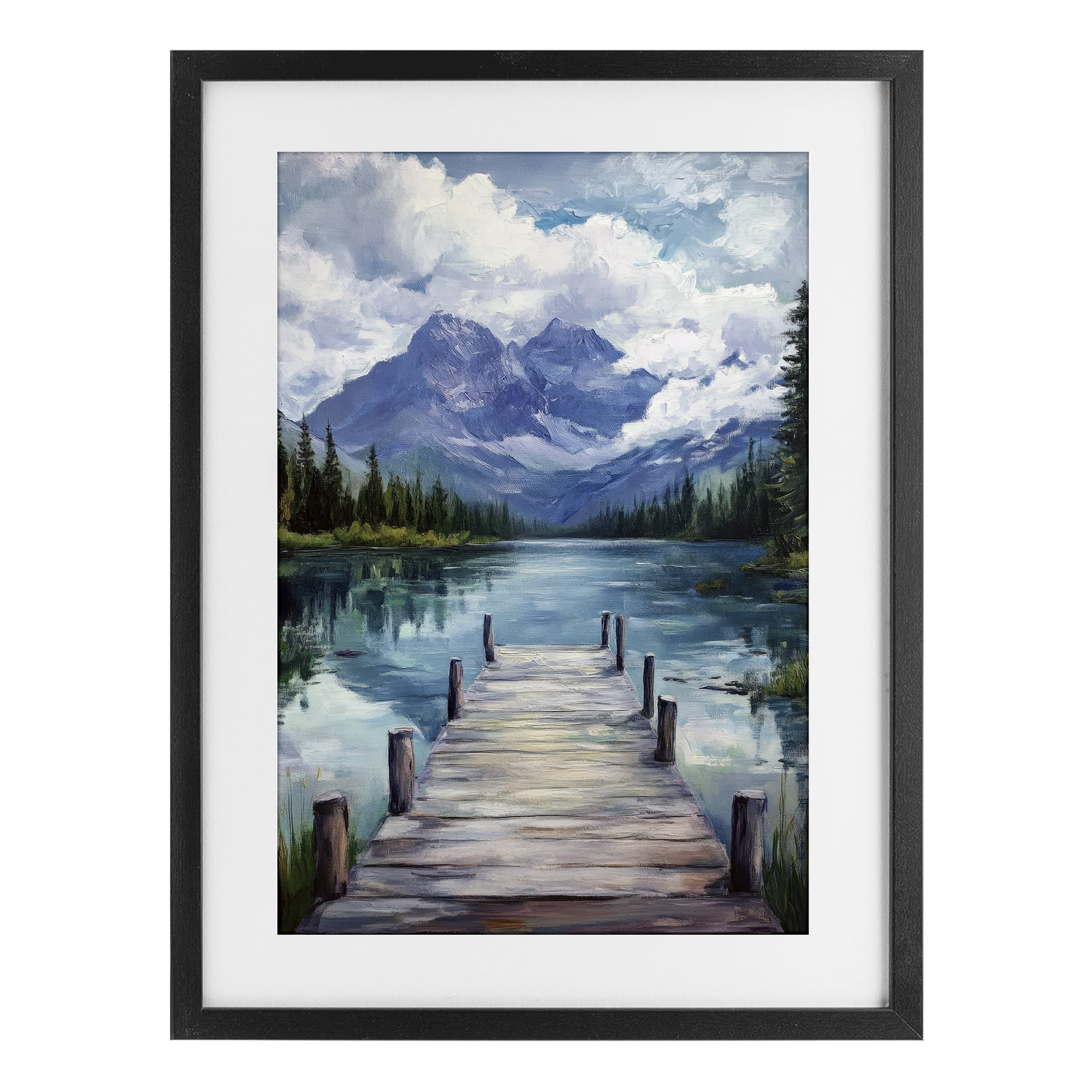 Stupell Industries Weathered Dock on Mountain Lake Black Framed Print Under Glass, design by Petal Prints Design