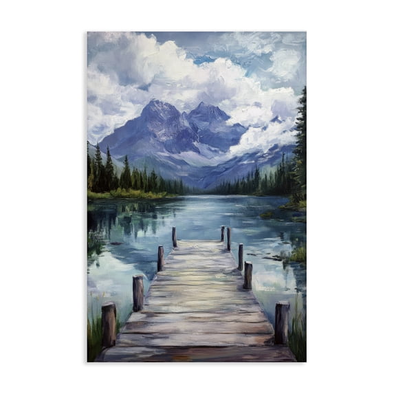 Stupell Industries Farmhouse Weathered Dock on Mountain Lake Canvas Art, 30 x 45, by Petals Prints Design