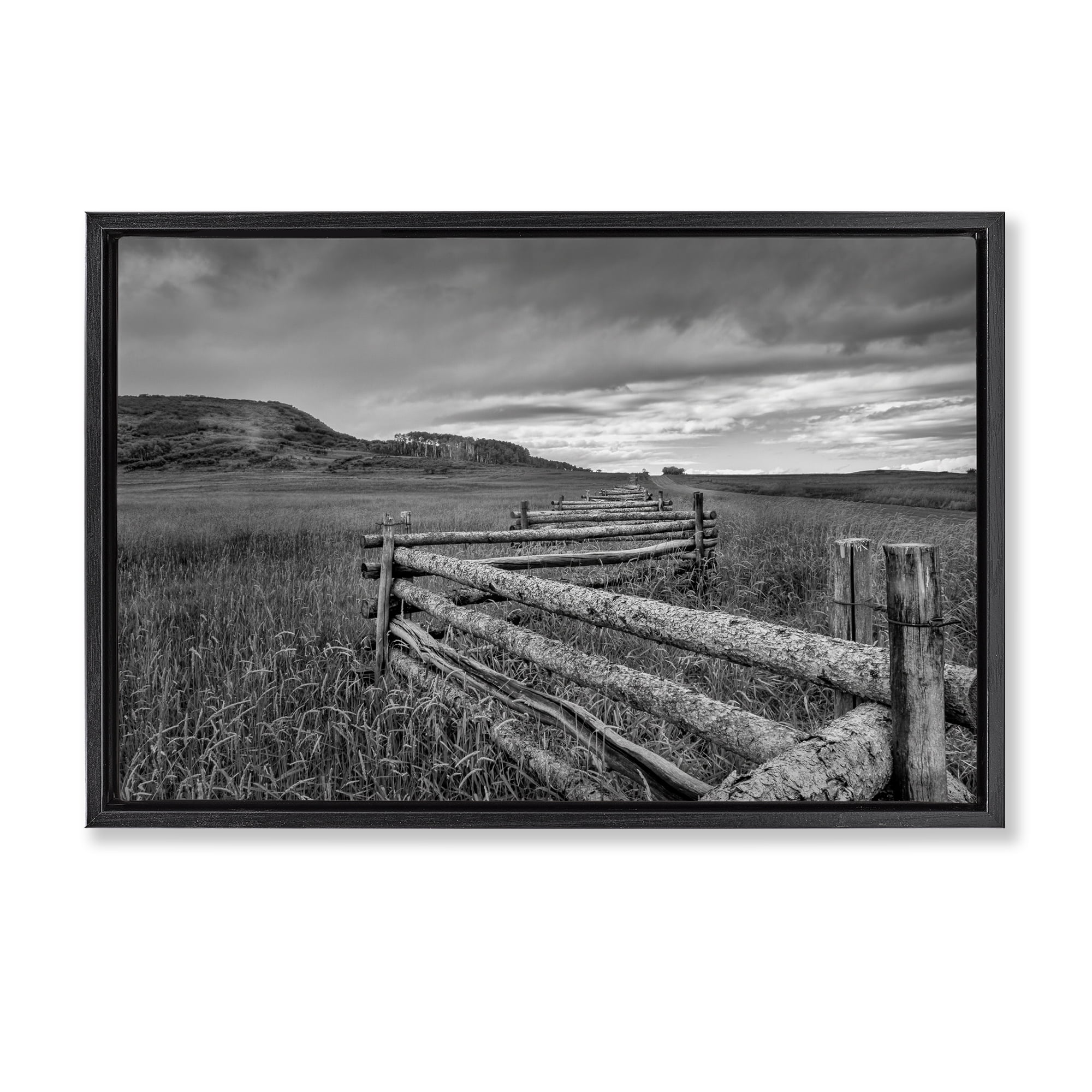 Stupell Industries Weathered Fence to Distant Horizon Black Framed Floater Canvas Wall Art, design by Jon Evan