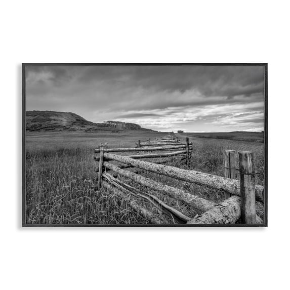 Stupell Industries Rustic Lodge Weathered Fence to Distant Horizon Black Framed Giclee Art, 30 x 20, by Jon Evan
