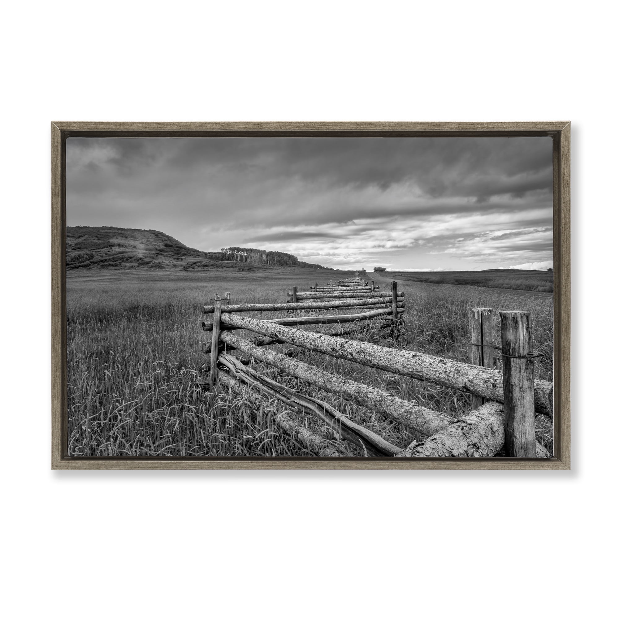 Stupell Industries Weathered Fence to Distant Horizon Brown Framed Floater Canvas Wall Art, design by Jon Evan