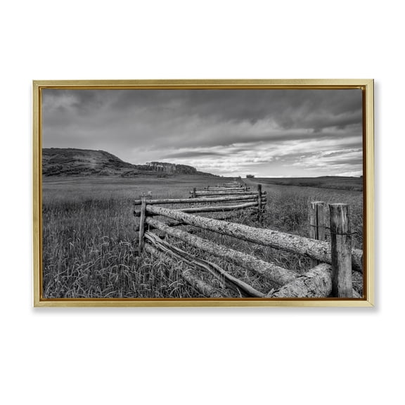 Stupell Industries Weathered Fence to Distant Horizon Gold Framed Floater Canvas Wall Art, design by Jon Evan