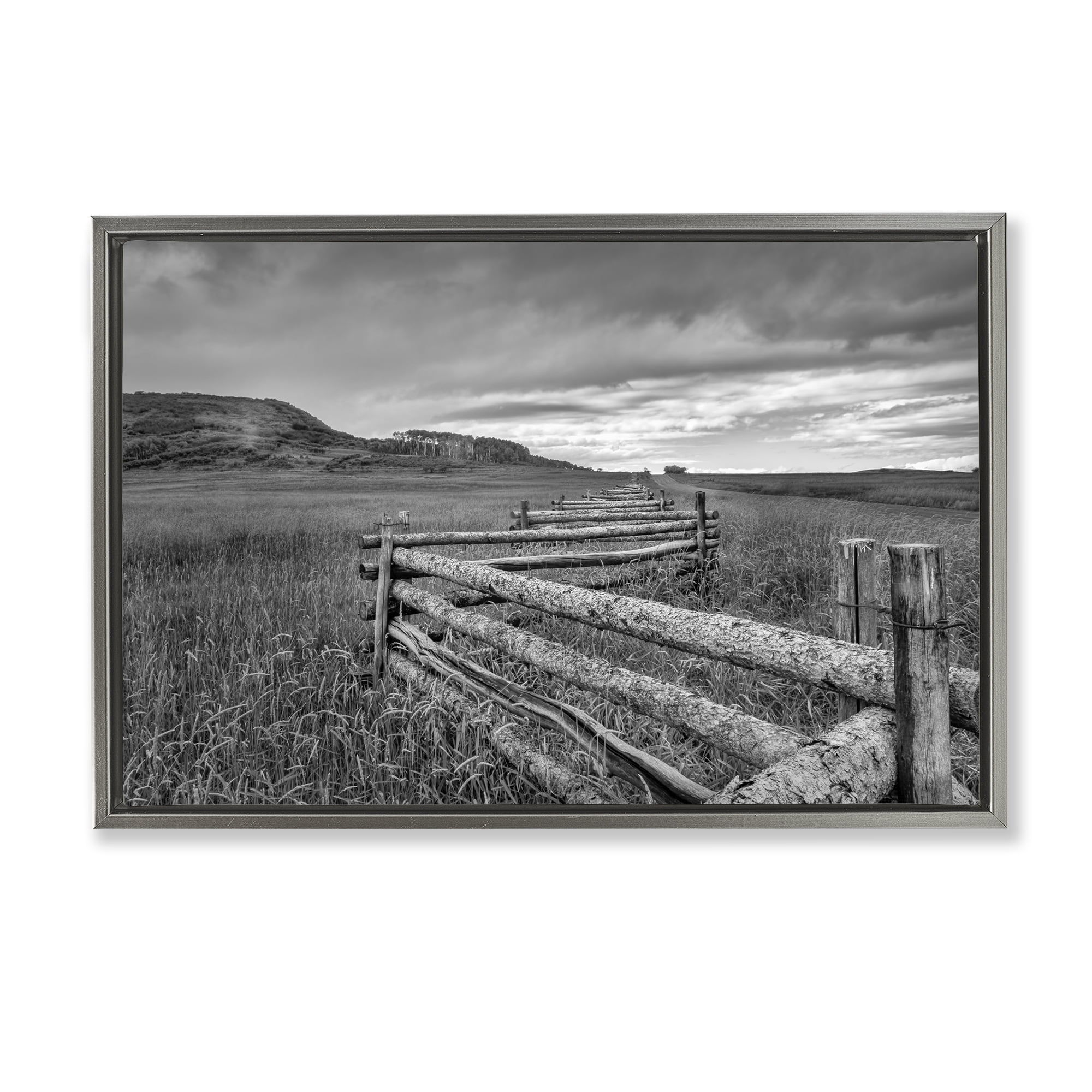Stupell Industries Weathered Fence to Distant Horizon Gray Framed Floater Canvas Wall Art, design by Jon Evan