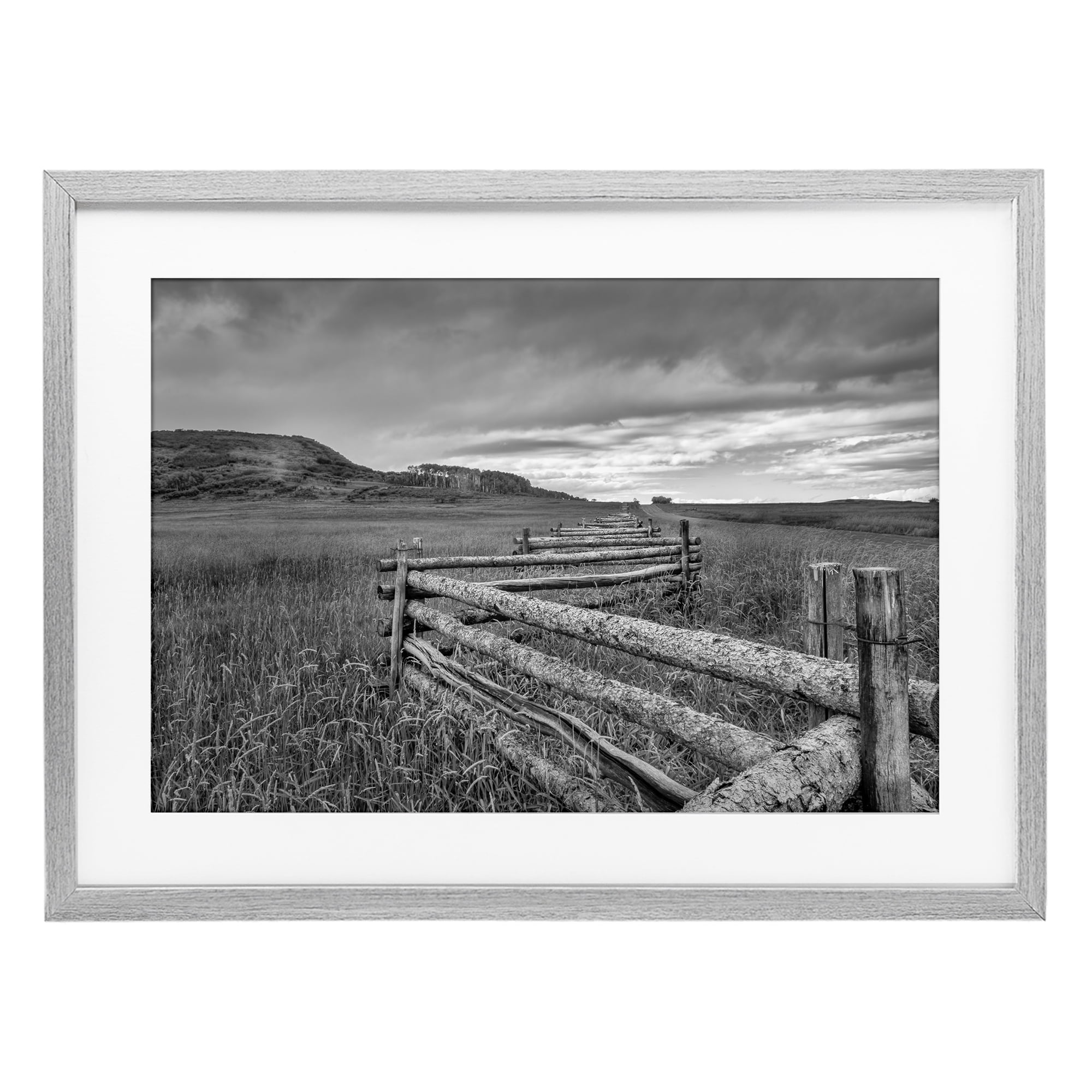 Stupell Industries Weathered Fence to Distant Horizon Gray Framed Print Under Glass, design by Jon Evan