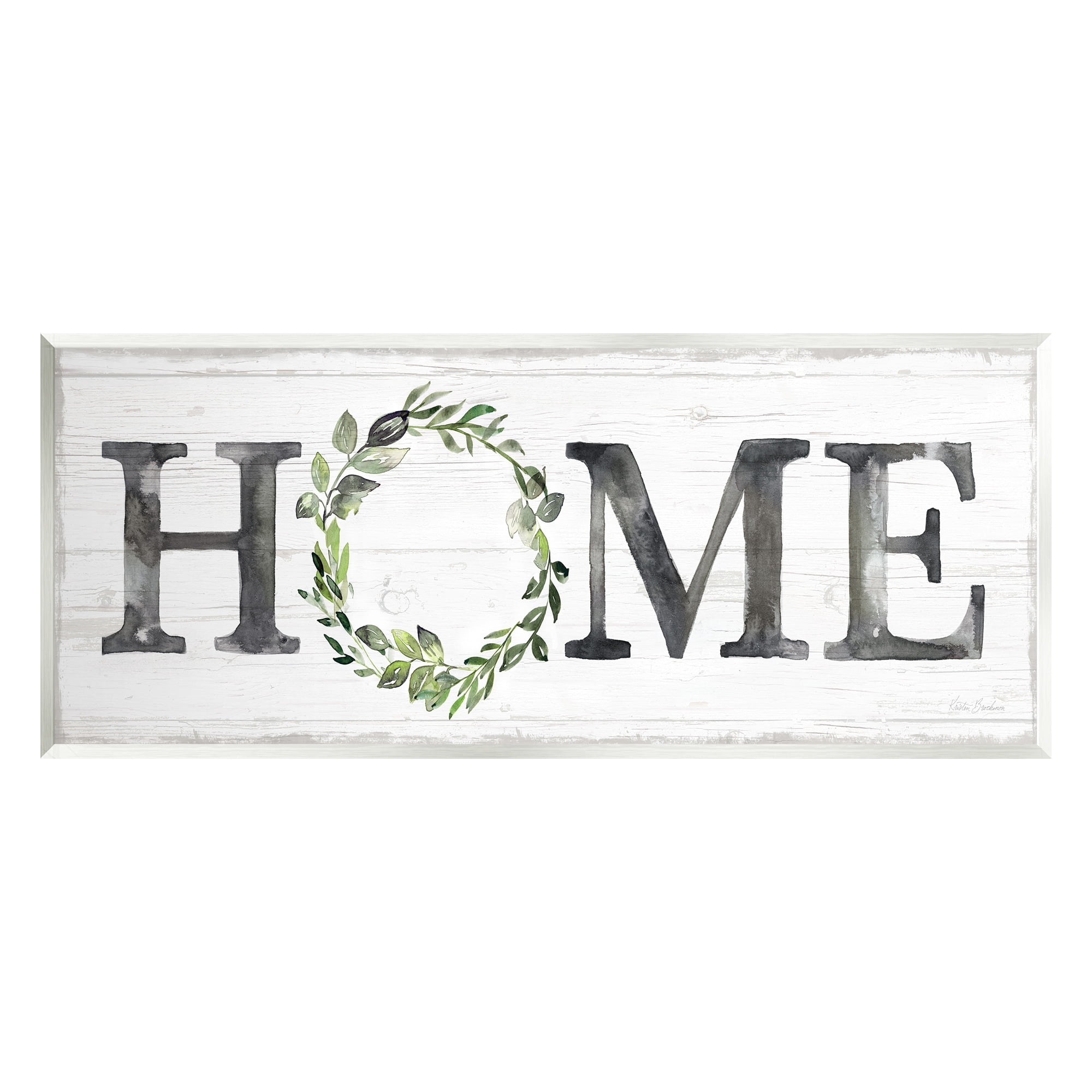 Stupell Industries Weathered Pattern Home Sign Botanical Wreath Greenery Graphic Art Unframed Art Print Wall Art, Design by Kristen Brockmon