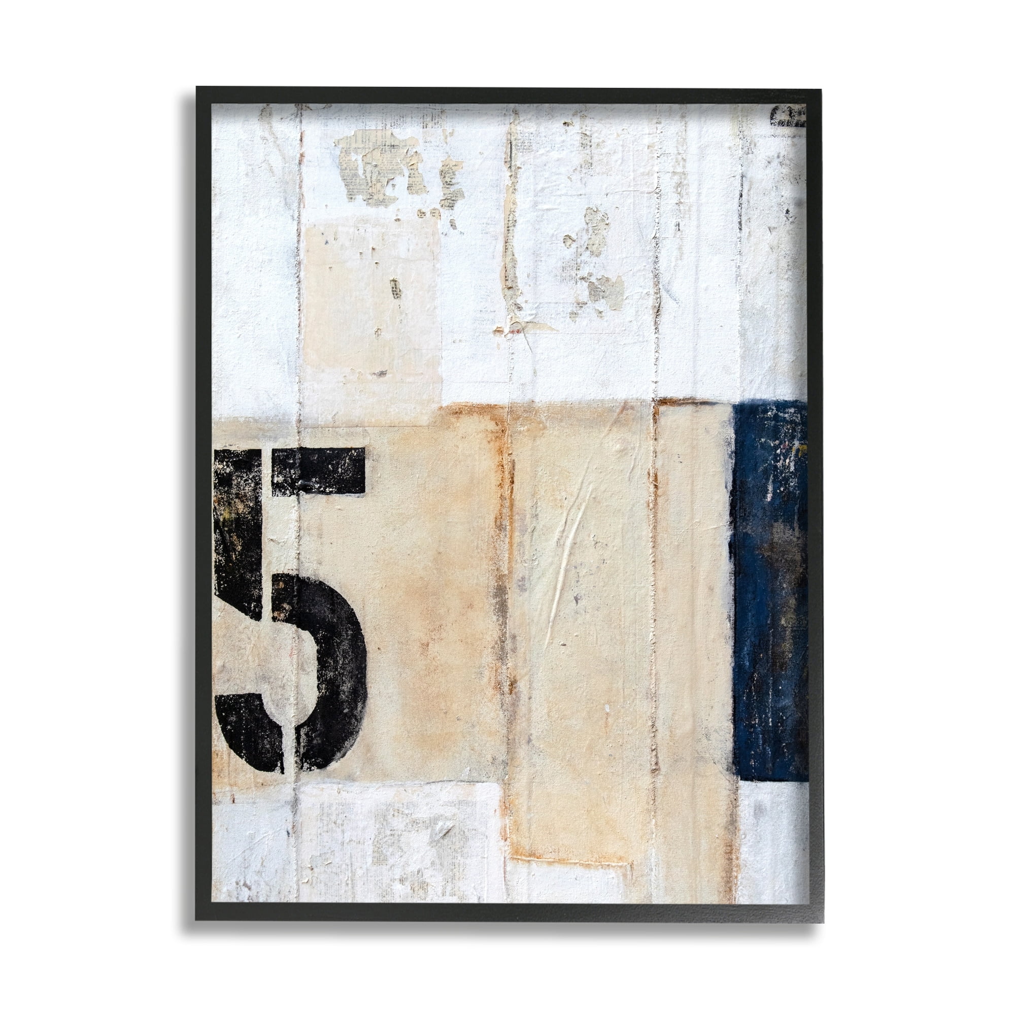 Stupell Industries Weathered Street Style Number 5 Stencil Rustic Abstract Painting Black Framed Art Print Wall Art, Design by Erin Ashley
