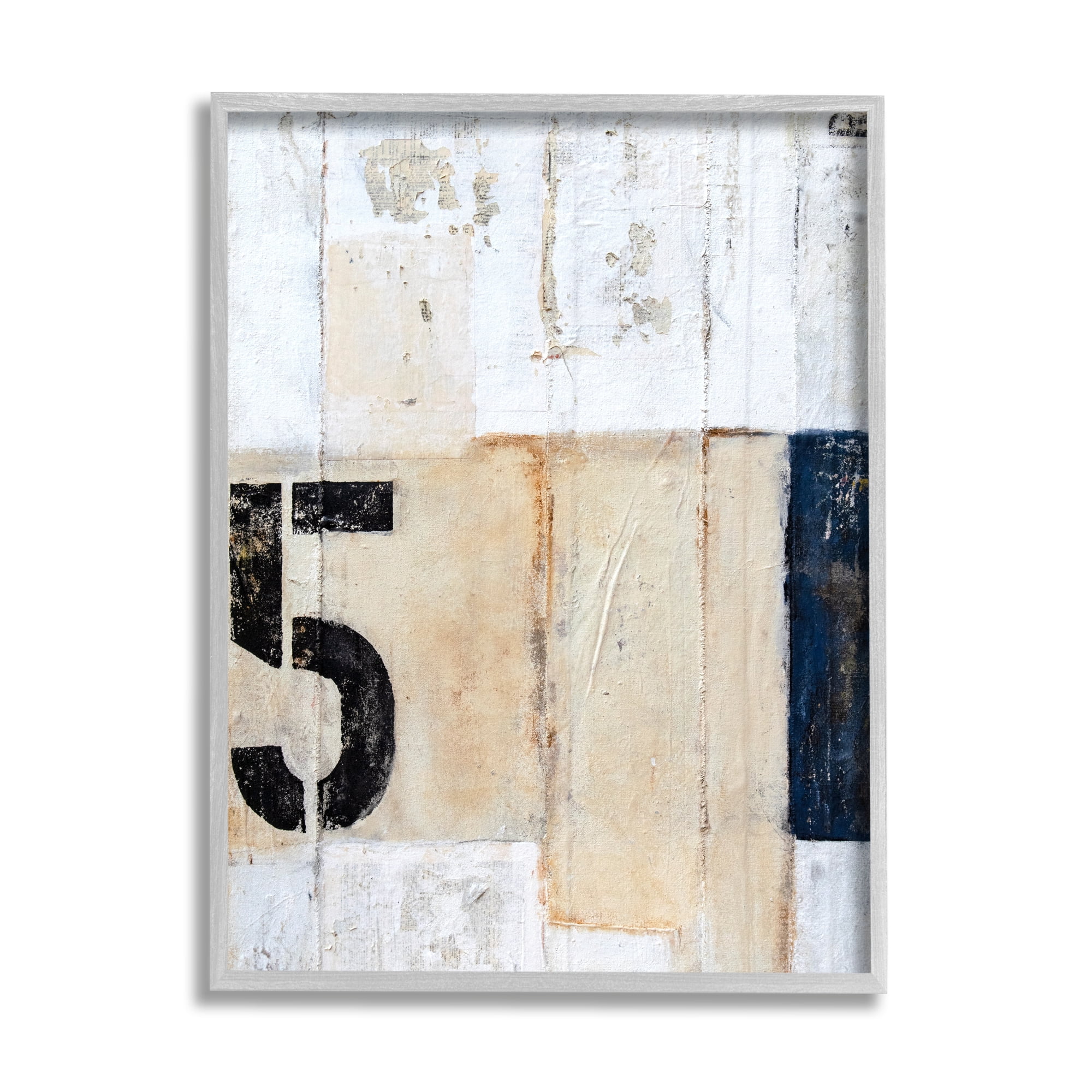Stupell Industries Weathered Street Style Number 5 Stencil Rustic Abstract Painting Gray Framed Art Print Wall Art, Design by Erin Ashley