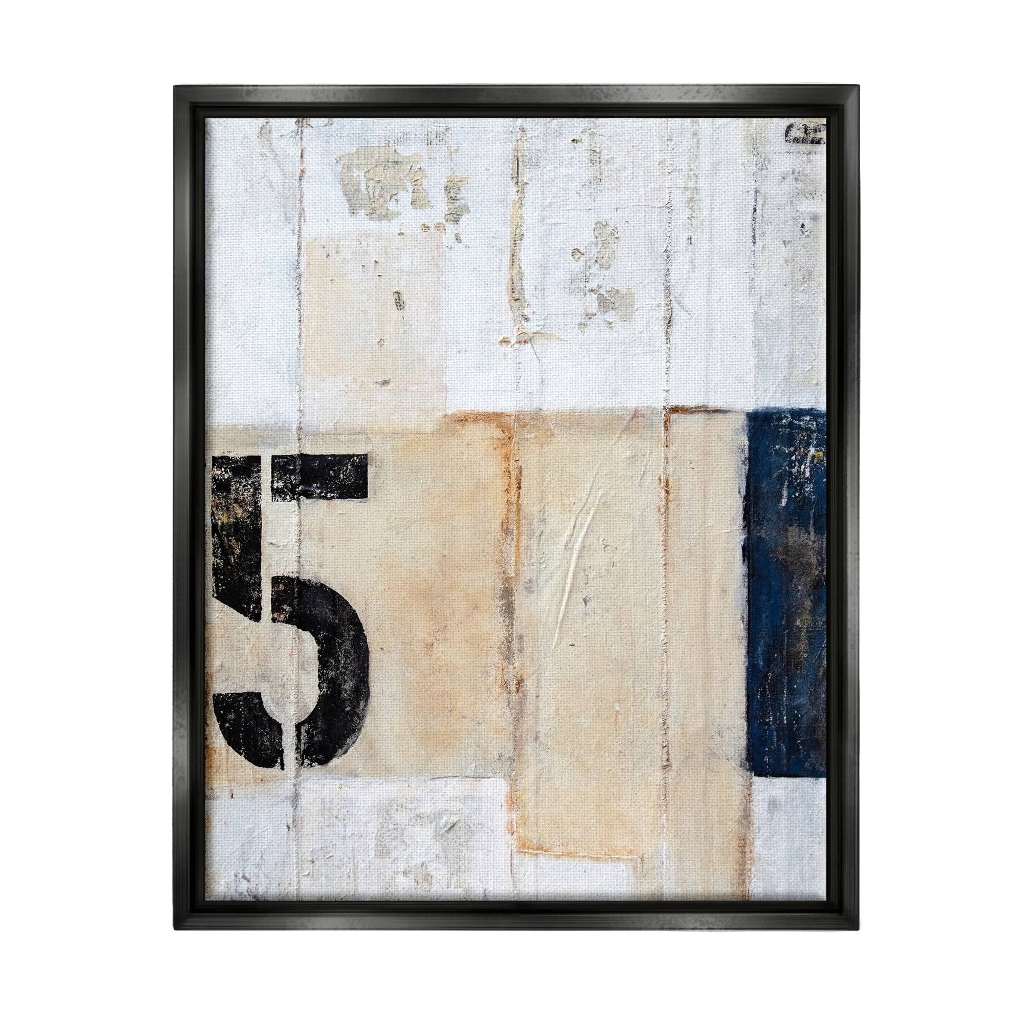 Stupell Industries Weathered Street Style Number 5 Stencil Rustic Abstract Painting Jet Black Floating Framed Canvas Print Wall Art, Design by Erin Ashley