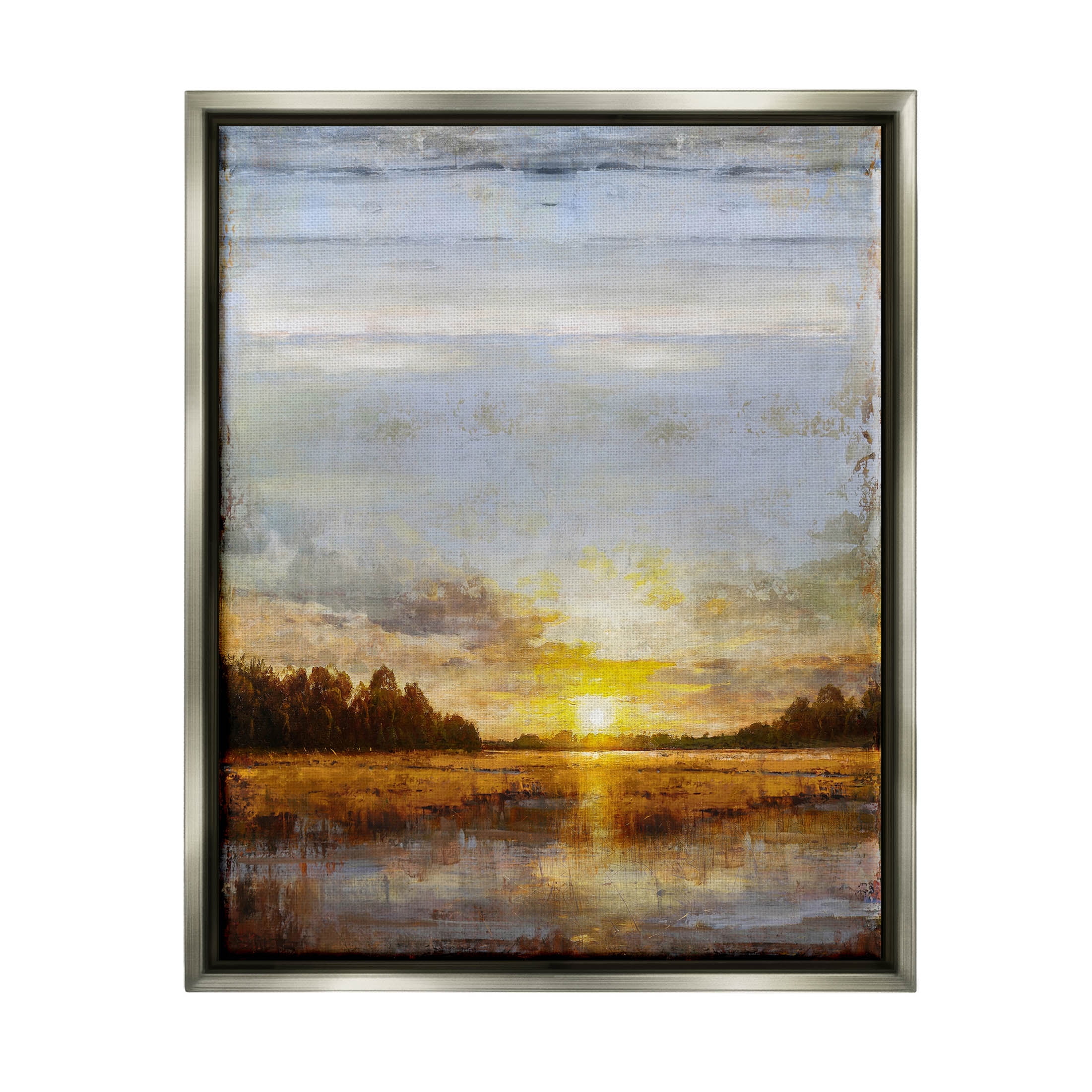 Stupell Industries Weathered Sunset Nature Scenery Graphic Art Luster Gray Floating Framed Canvas Print Wall Art, Design by Eric Turner