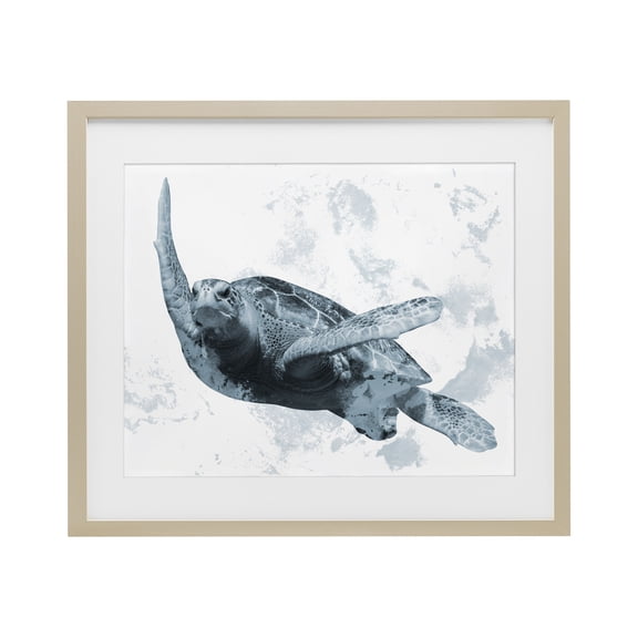 Stupell Industries Weathered Turtle Blue Portrait Birch Framed Print Under Glass design by Marcus Prime, 17 x 21