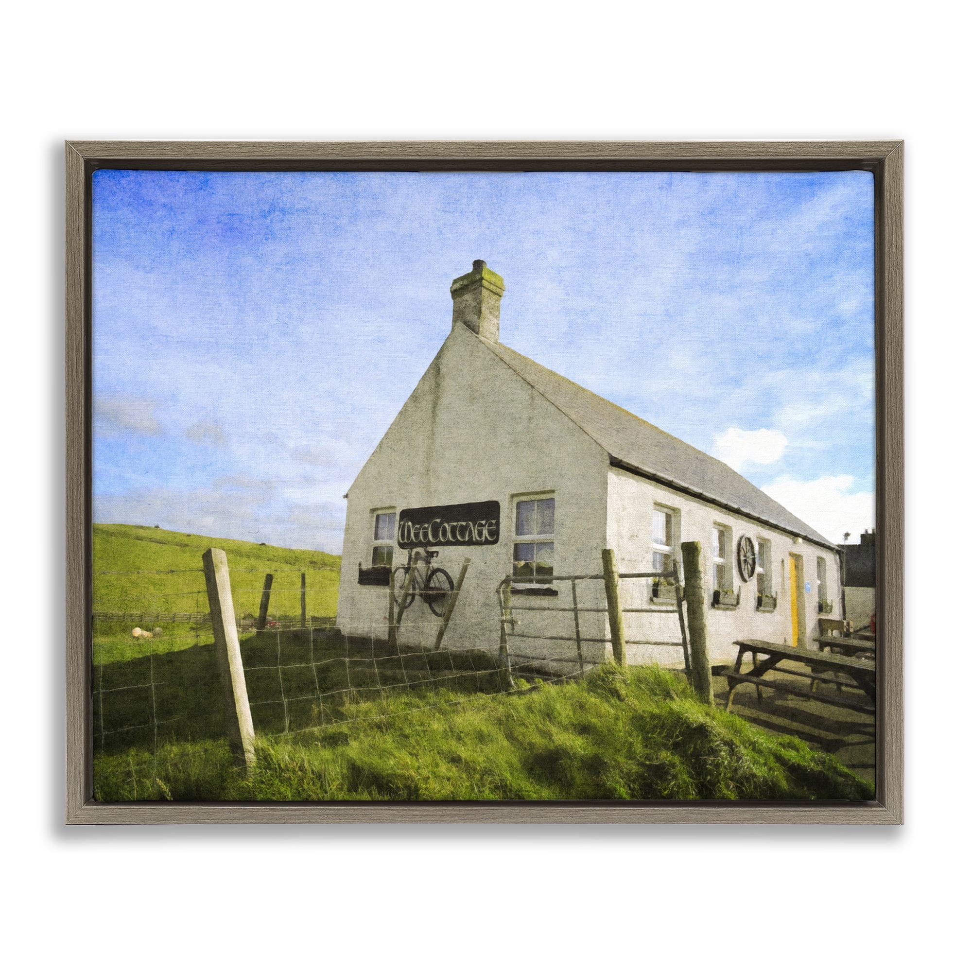 Stupell Industries Wee Cottage Countryside Landscape & Nature Painting Brown Floater Framed Canvas Art Print Wall Art, 21 x 17