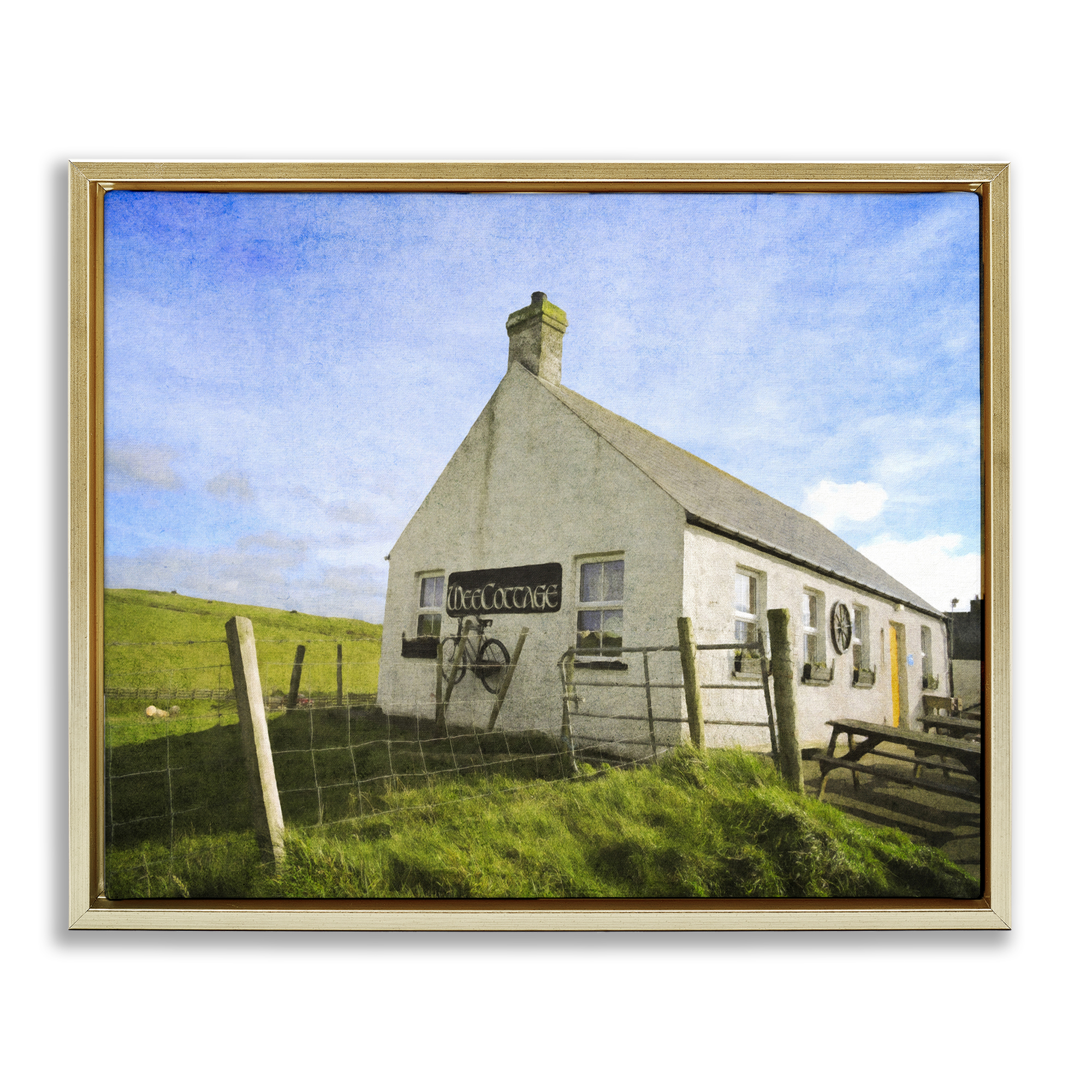 Stupell Industries Wee Cottage Countryside Landscape & Nature Painting Gold Floater Framed Canvas Art Print Wall Art, 21 x 17