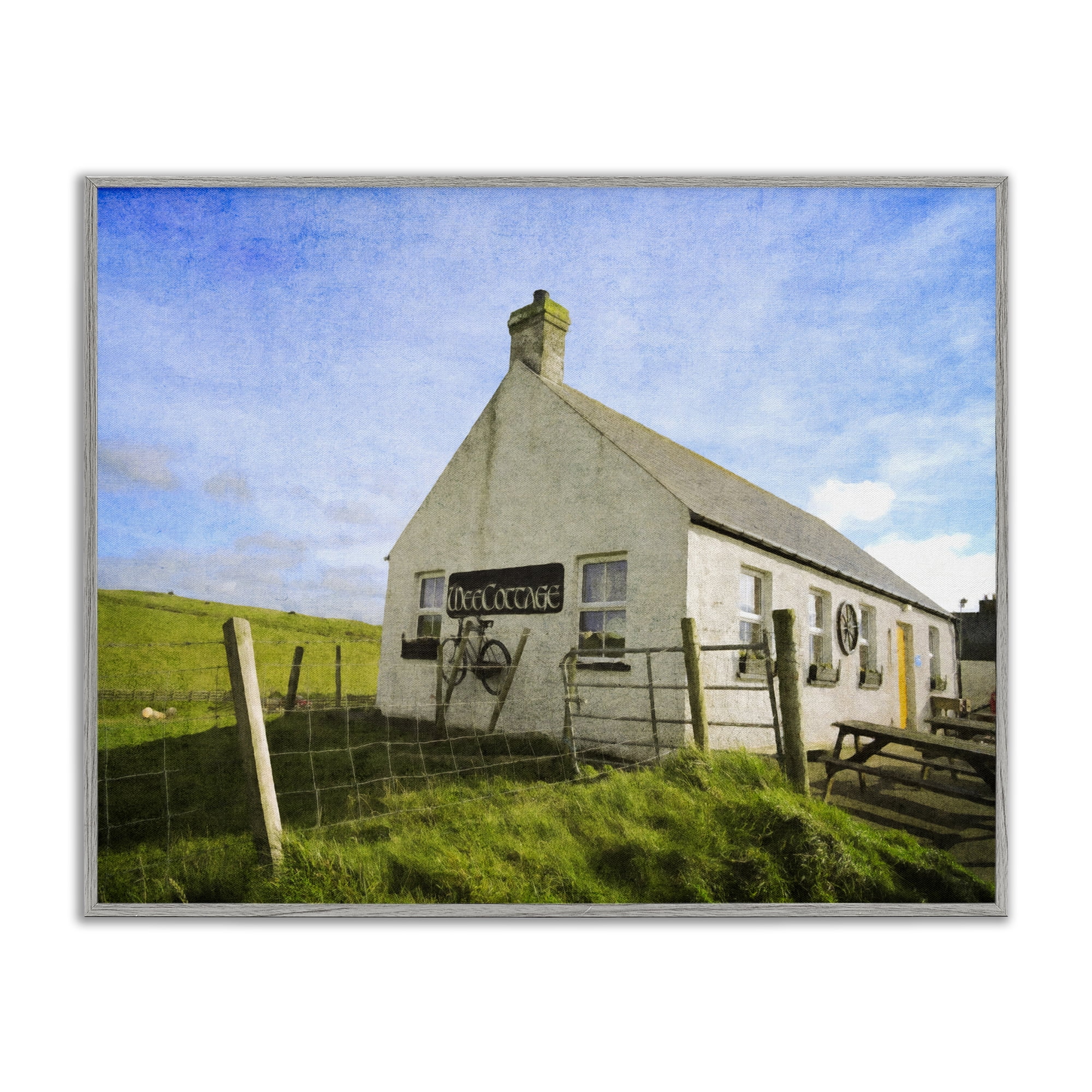 Stupell Industries Wee Cottage Countryside Landscape & Nature Painting Gray Framed Art Print Wall Art, 20 x 16