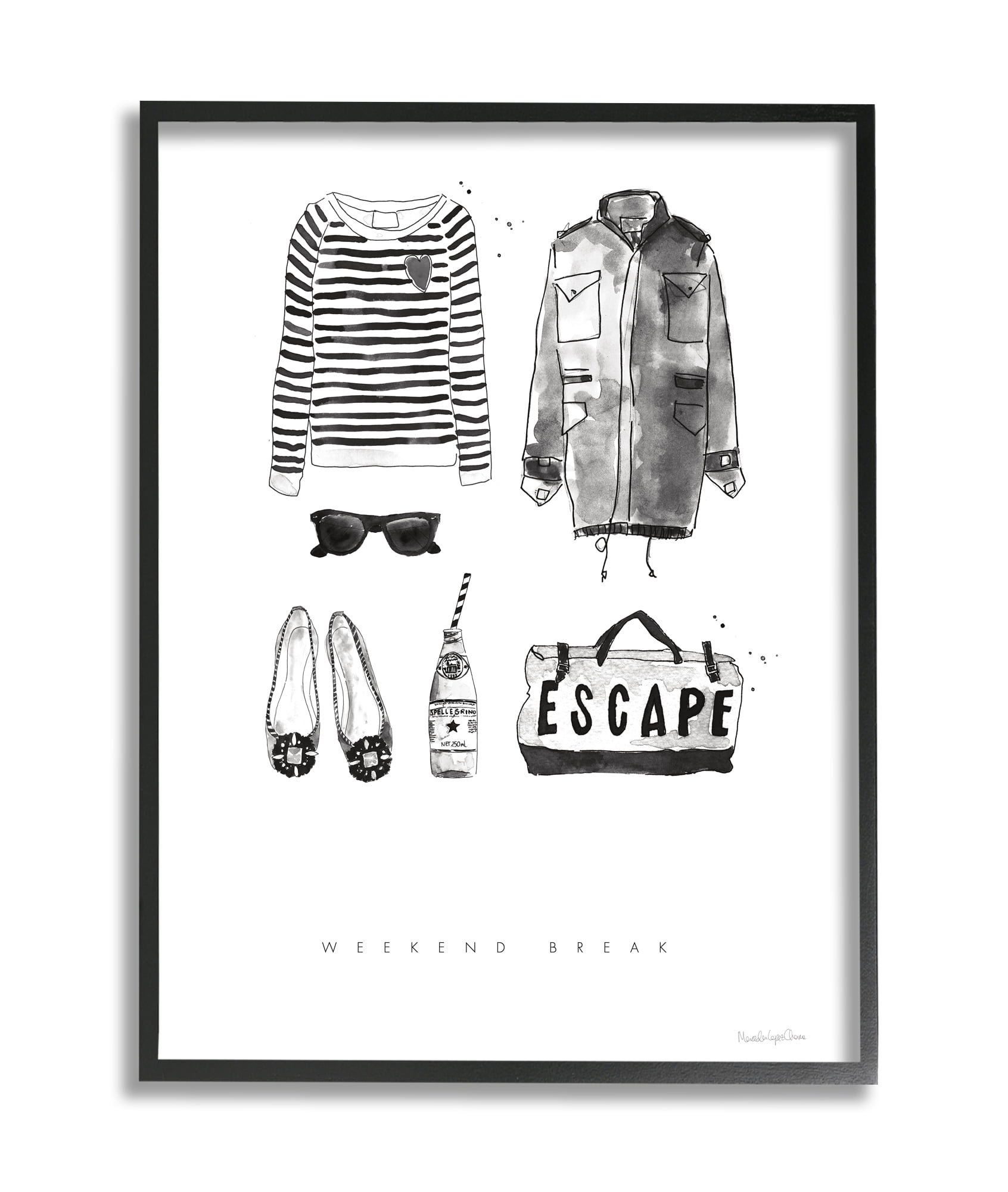 Stupell Industries Weekend Break Phrase Glam Fashion Mood Board Black Framed, 24 x 30, Design by Mercedes Lopez Charro